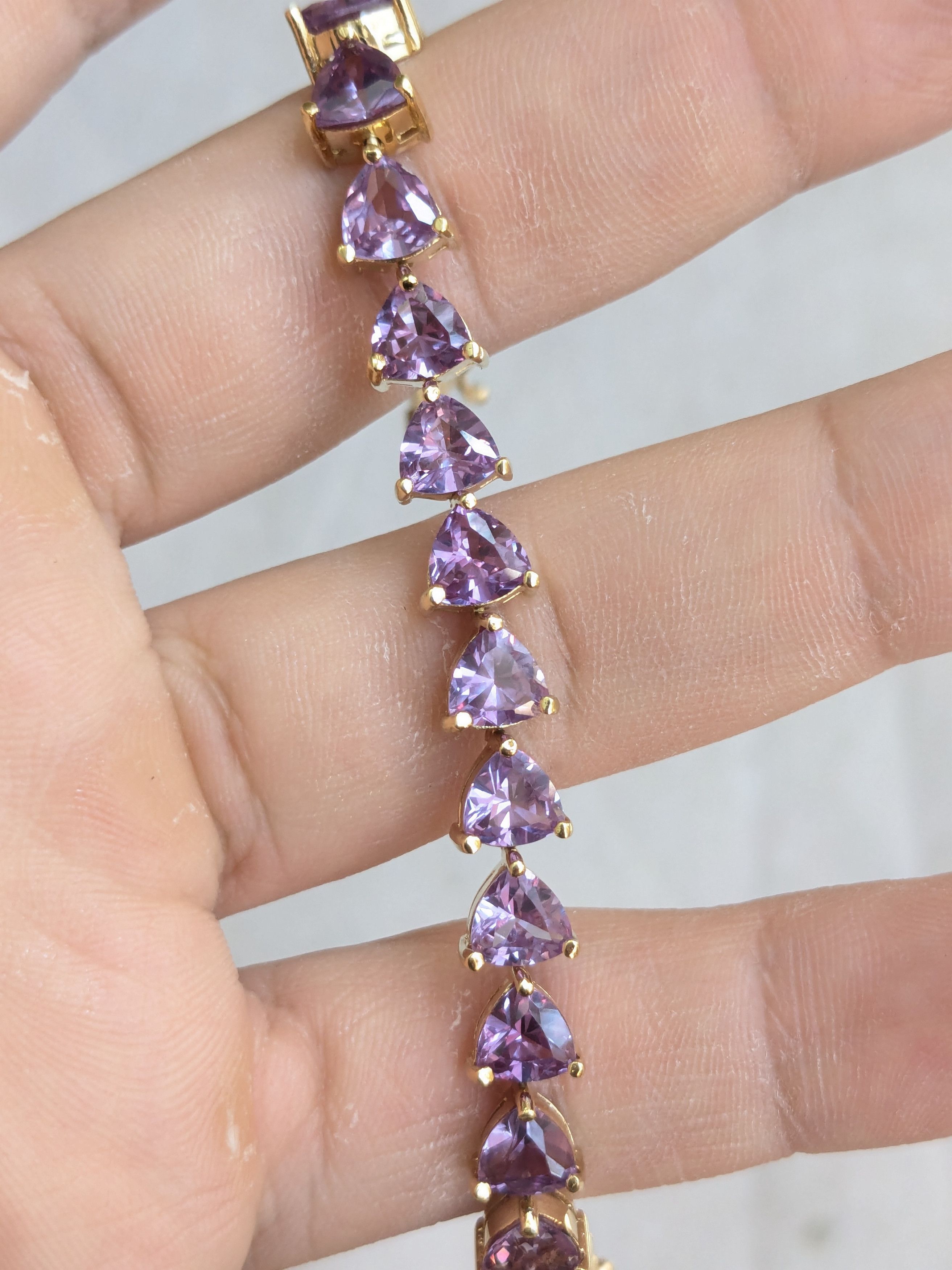Sterling Silver Sterling Silver Tennis Bracelet Purple Alexandrite Gold 6.5" Size ONE SIZE - 14 Thumbnail