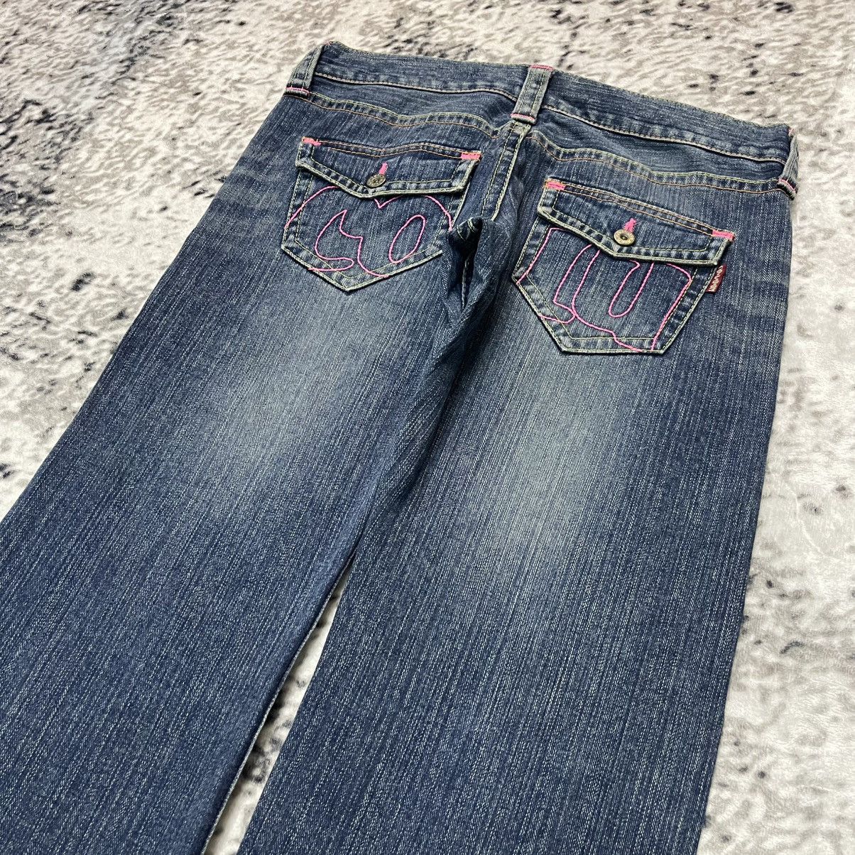 Japanese Brand Y2K Cocolulu Embroidery Wide Leg Flare Jeans Size 29" - 22 Thumbnail