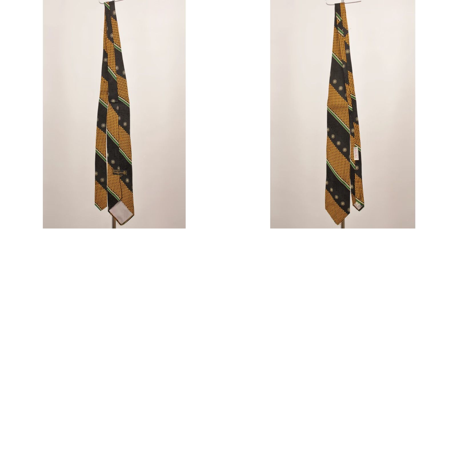 Vintage VINTAGE James Davis 70s Neck Tie Mens Silk Tie Black Green & Yellow Striped NOS VTG Good Condition 59.75" L 4" W Size ONE SIZE - 10 Thumbnail