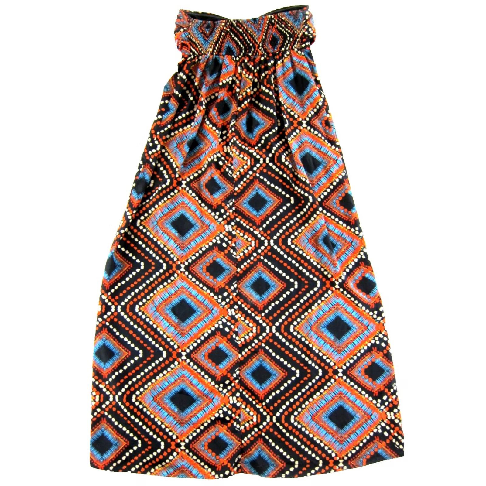Vintage Band Of Gypsies Blue Orange White Abstract Strapless Halter Maxi Dress L Size L / US 10 / IT 46 - 2 Thumbnail