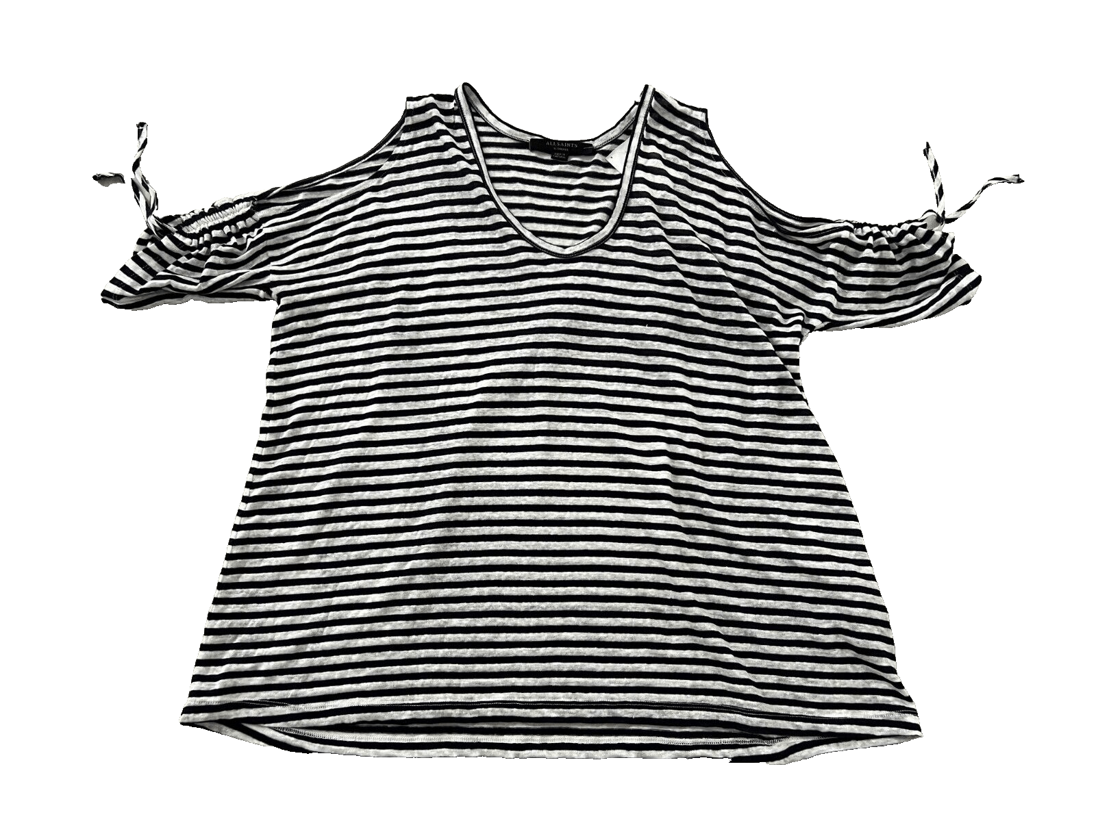 Allsaints ALL SAINTS Harper Striped Cold-Shoulder Tee Navy / White XS Size XS / US 0-2 / IT 36-38 - 4 Thumbnail