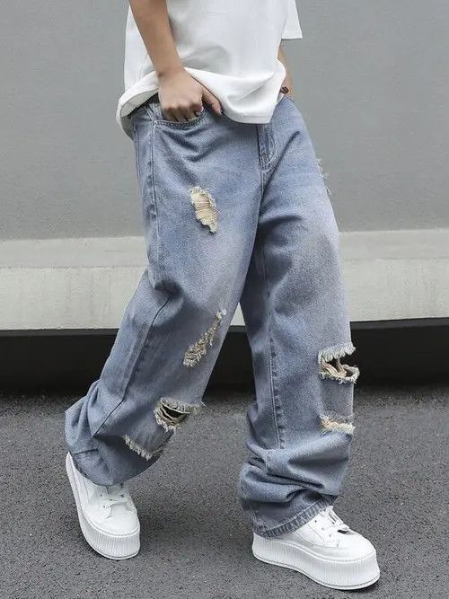 Jean Distressed Baggy Denim Jeans Ripped Size US 32 / EU 48 - 1 Thumbnail