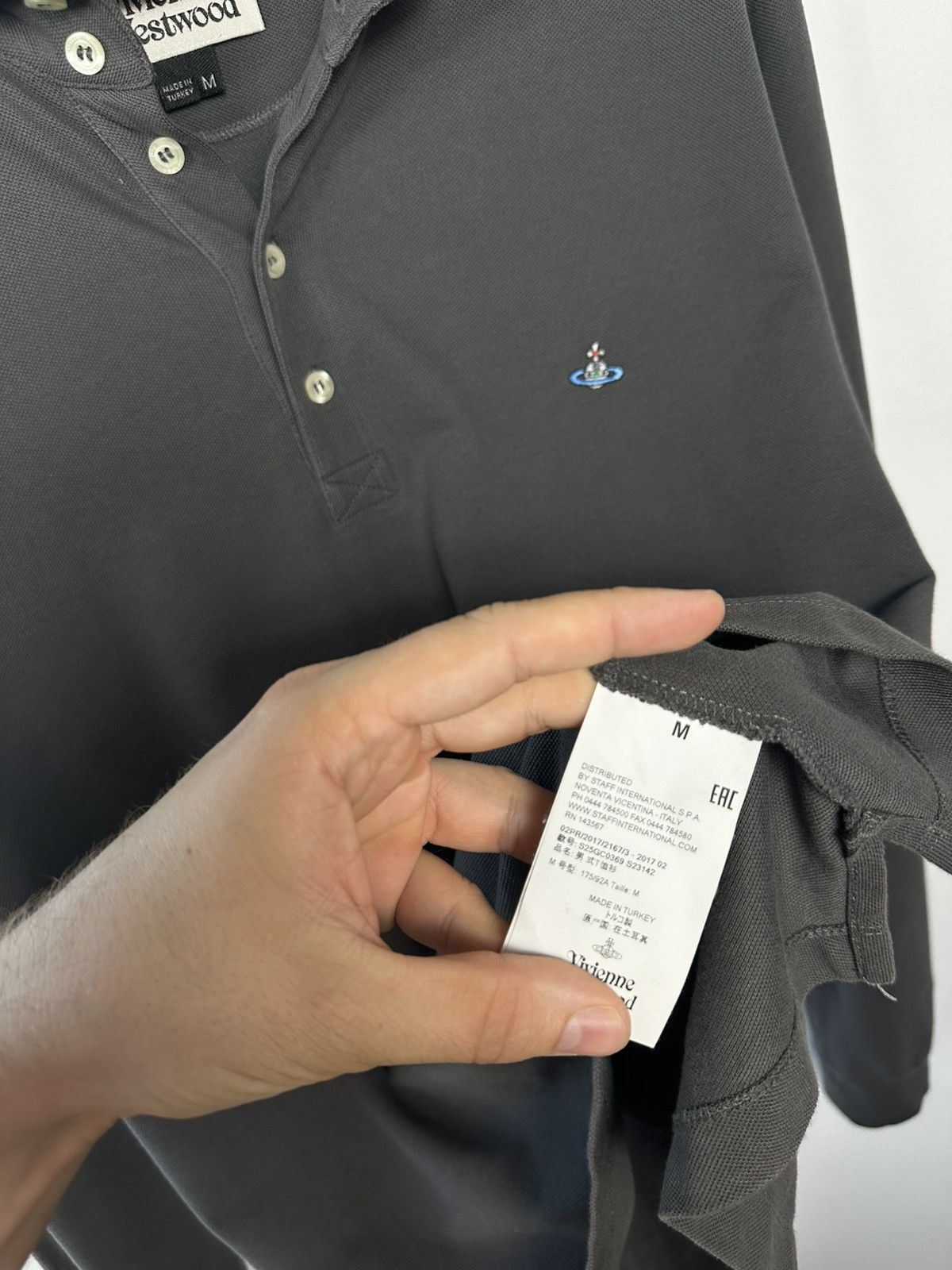Vivienne Westwood Vivienne Westwood Man Long-Sleeve Orb Polo Shirt Grey M Size US M / EU 48-50 / 2 - 4 Thumbnail
