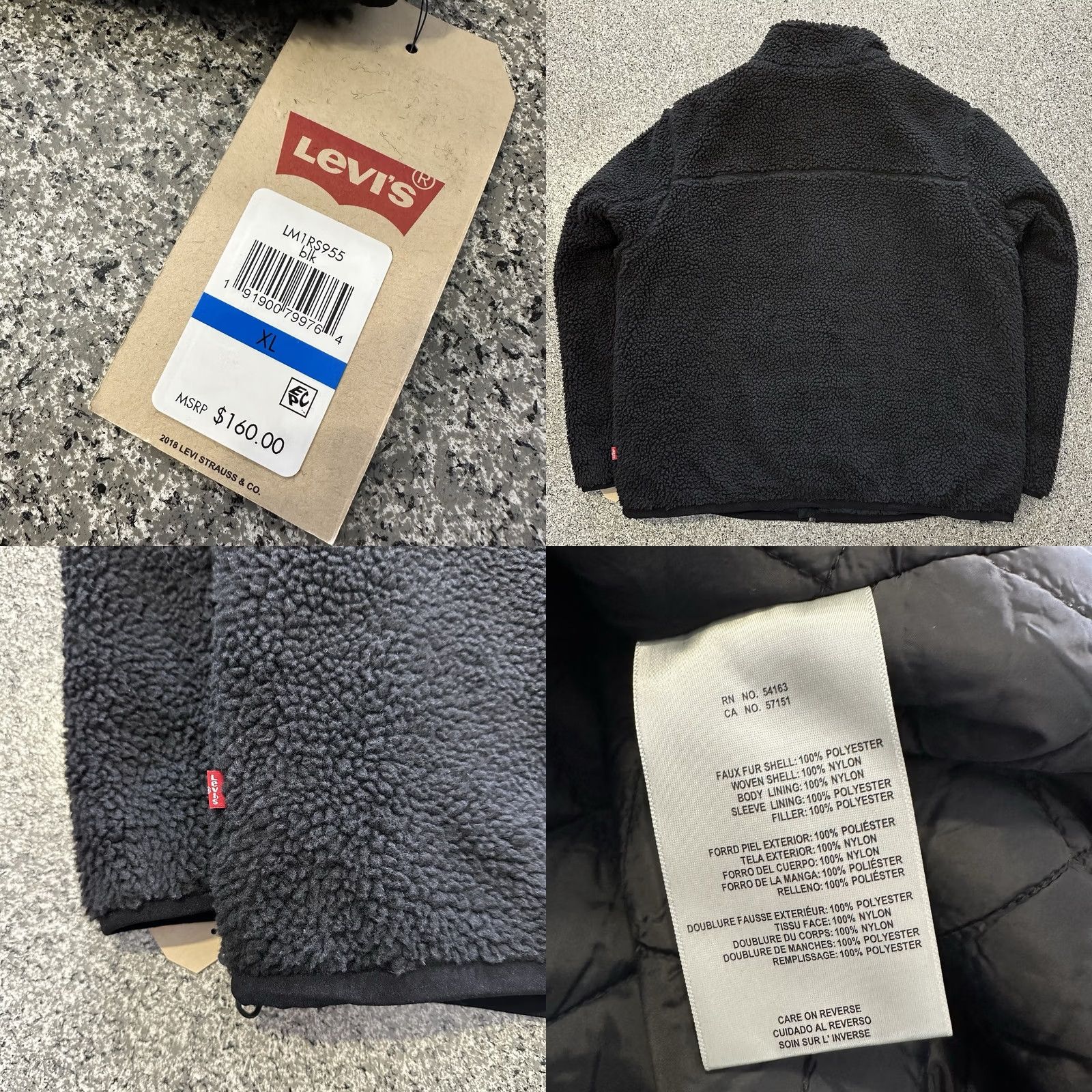 Levi's Levi's Jacket Mens XL Black All Over Sherpa Fleece Quilted Lined Mock Neck Jacket Size US XL / EU 56 / 4 - 8 Thumbnail