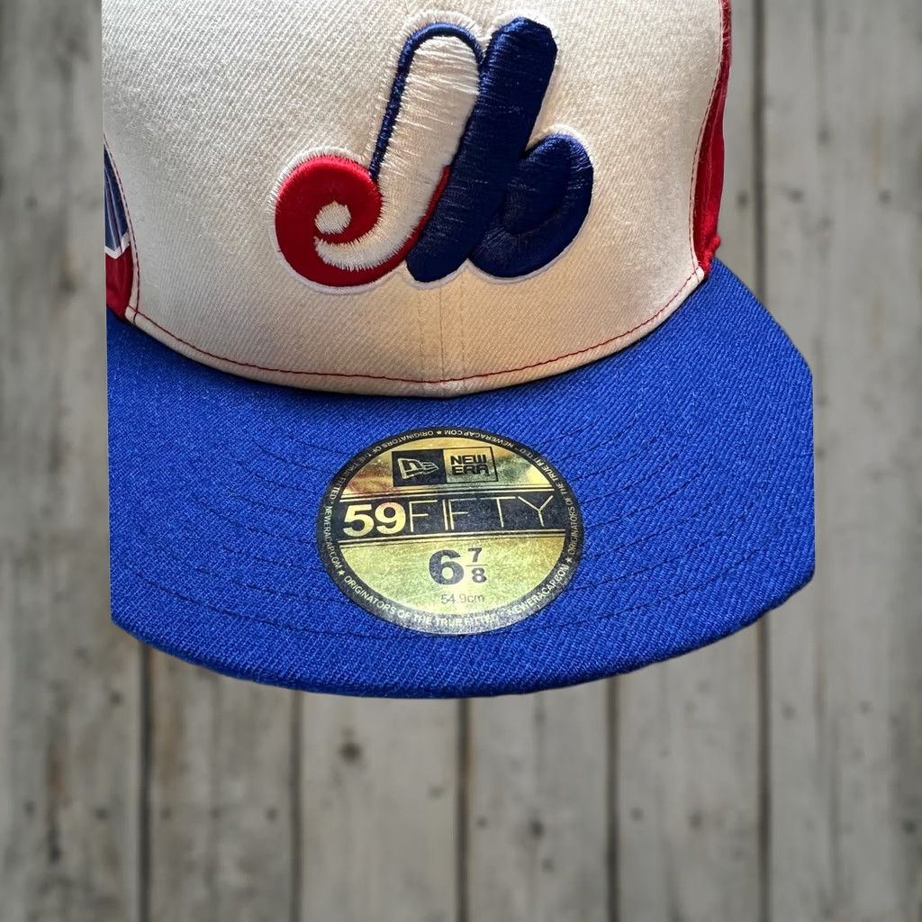 New Era New Era Montreal Expos Fitted Hat Mens 6 7/8 Blue Red Cream 59FIFTY MLB Cap Size ONE SIZE - 1 Thumbnail