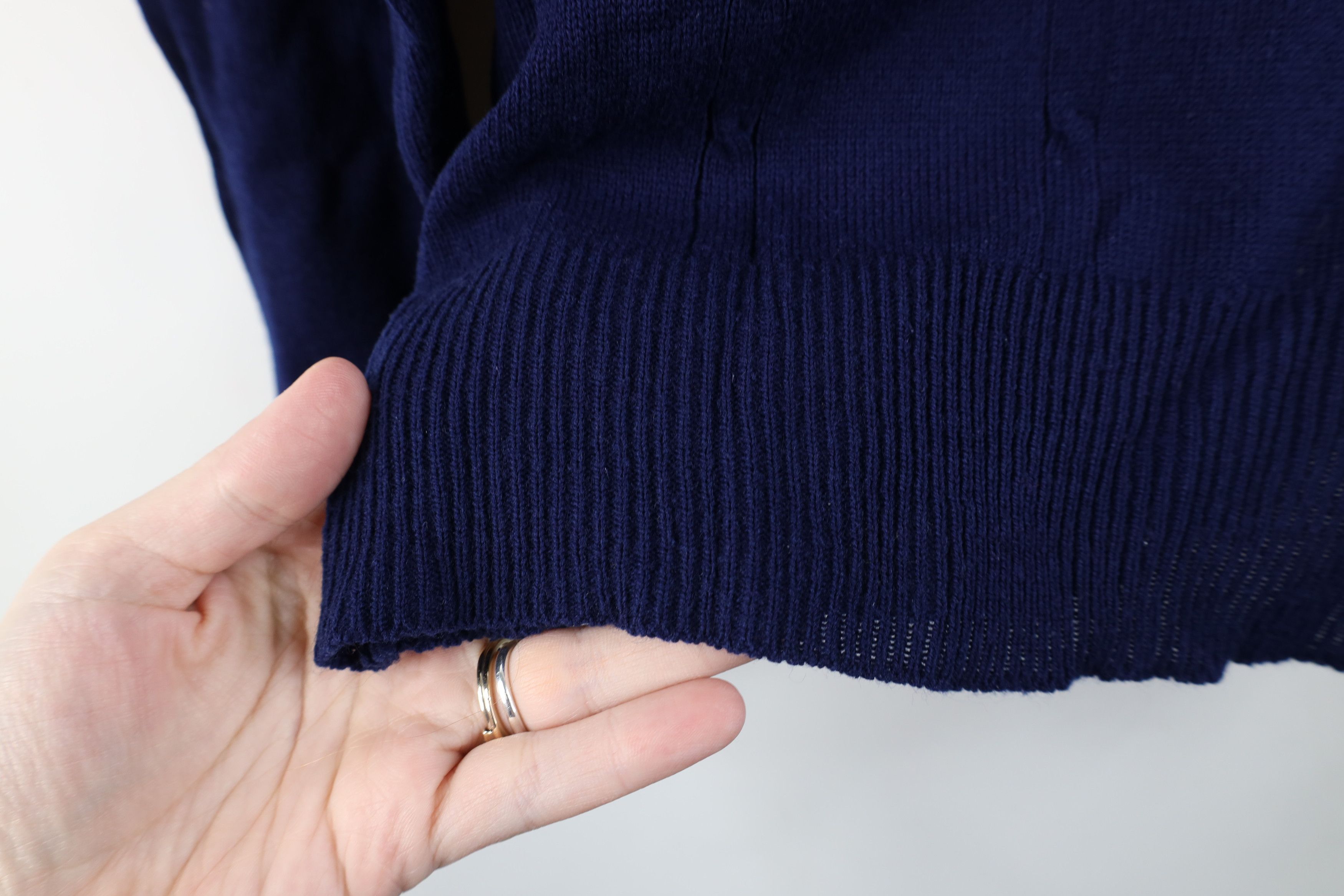 Vintage Vintage 70s Streetwear Cable Knit Collared Sweater Navy Blue Size US L / EU 52-54 / 3 - 5 Thumbnail