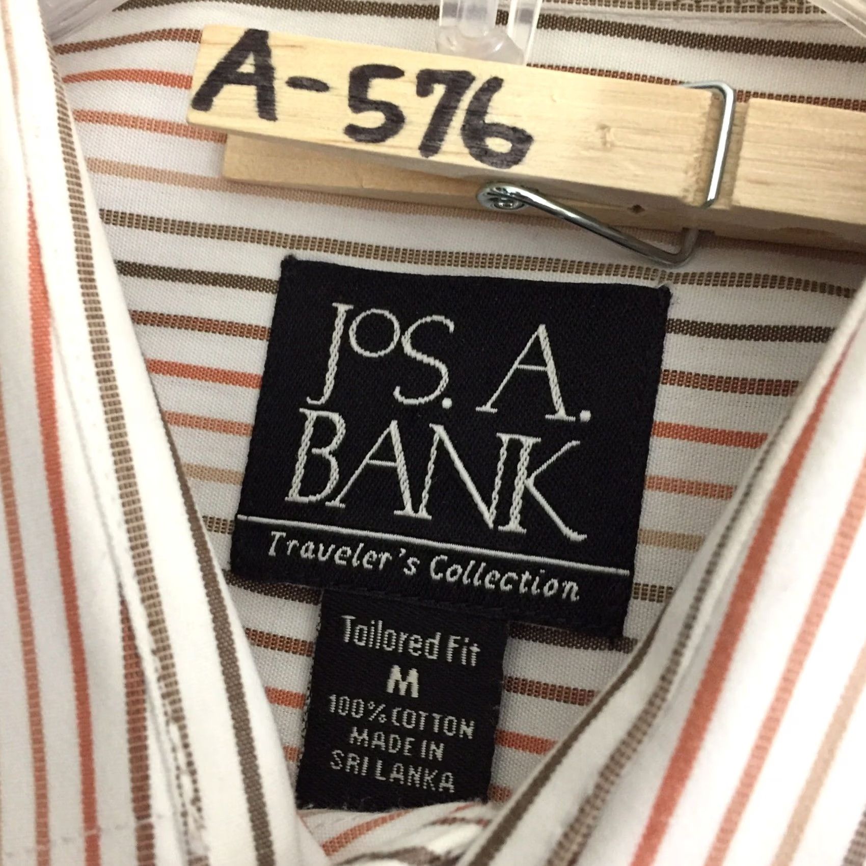Jos. A. Bank Jos. A. Bank Shirt Mens Medium White Orange Striped Long Sleeve Button Up Size US M / EU 48-50 / 2 - 8 Thumbnail