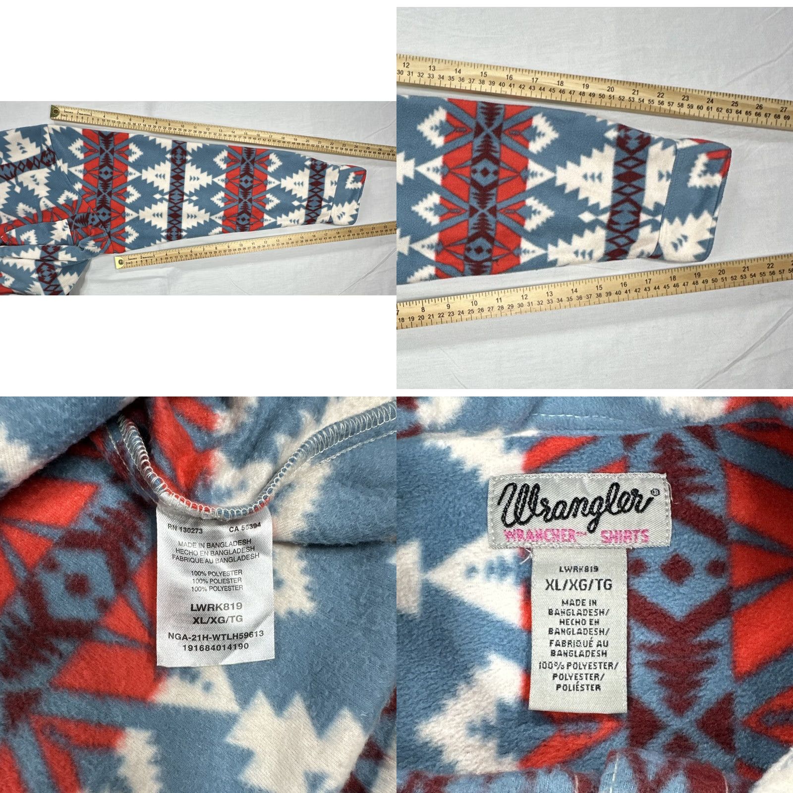 Wrangler Wrangler Wrancher Button-Up Women's XL Shirt Geometric Aztec Southwest Multicolor Fleece Polyester Woolly Western Ranch Cowboys Mens? Size XL / US 12-14 / IT 48-50 - 8 Thumbnail