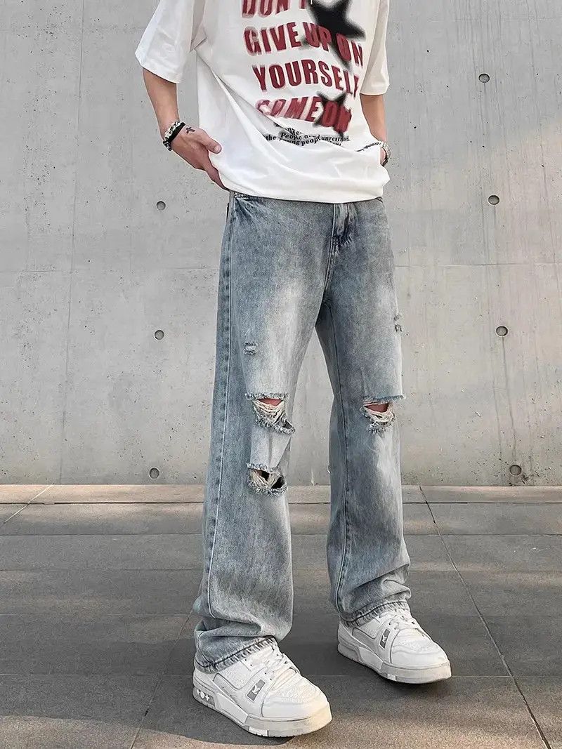 Japanese Brand Retro washed loose distressed jeans Size US 32 / EU 48 - 5 Thumbnail
