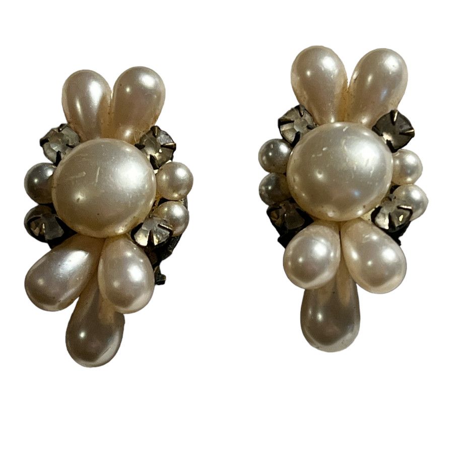 image of Pearl Vintage/Antique Clip On Earrings Made In France in White, Women's