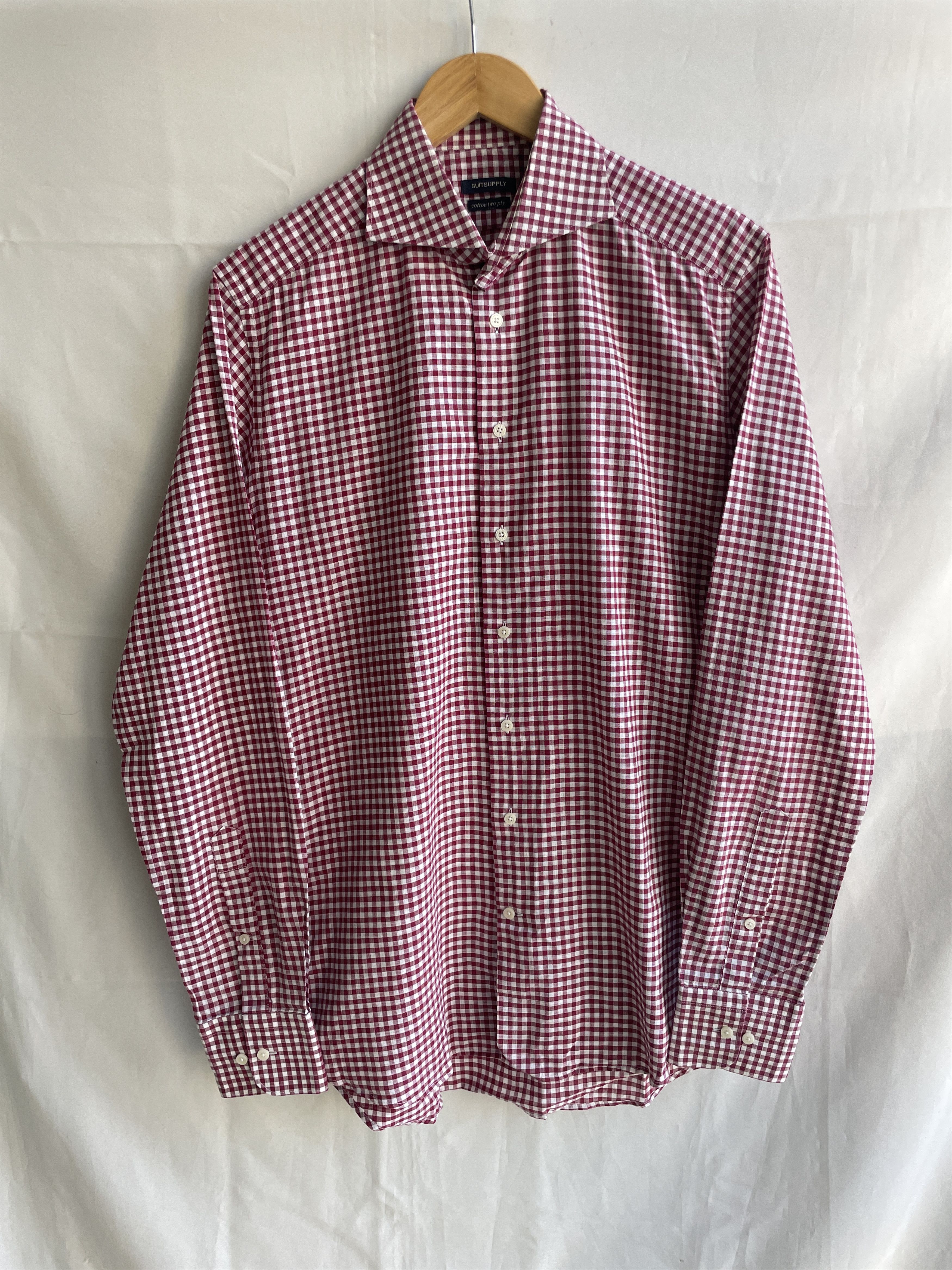 Suitsupply Suitsupply Gingham Check Red Spread Collar Dress Shirt Size 42R - 1 Thumbnail
