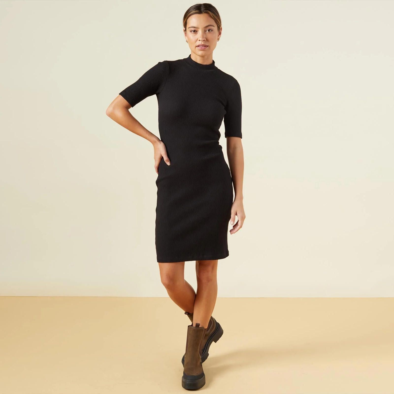 NWT Monrow Brushed Rib Mock Neck Dress - Black - Large