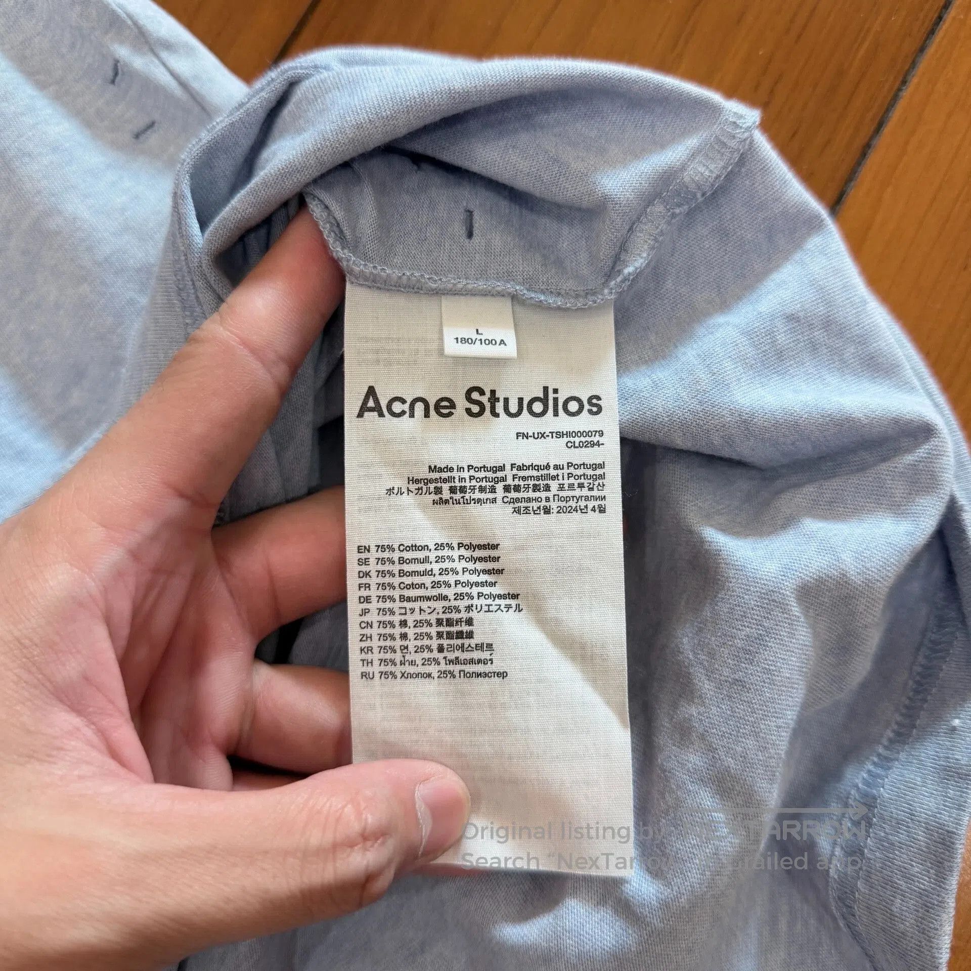 Acne Studios Acne Studio Light Blue Distressed Ripped Tee. Size US L / EU 52-54 / 3 - 5 Thumbnail