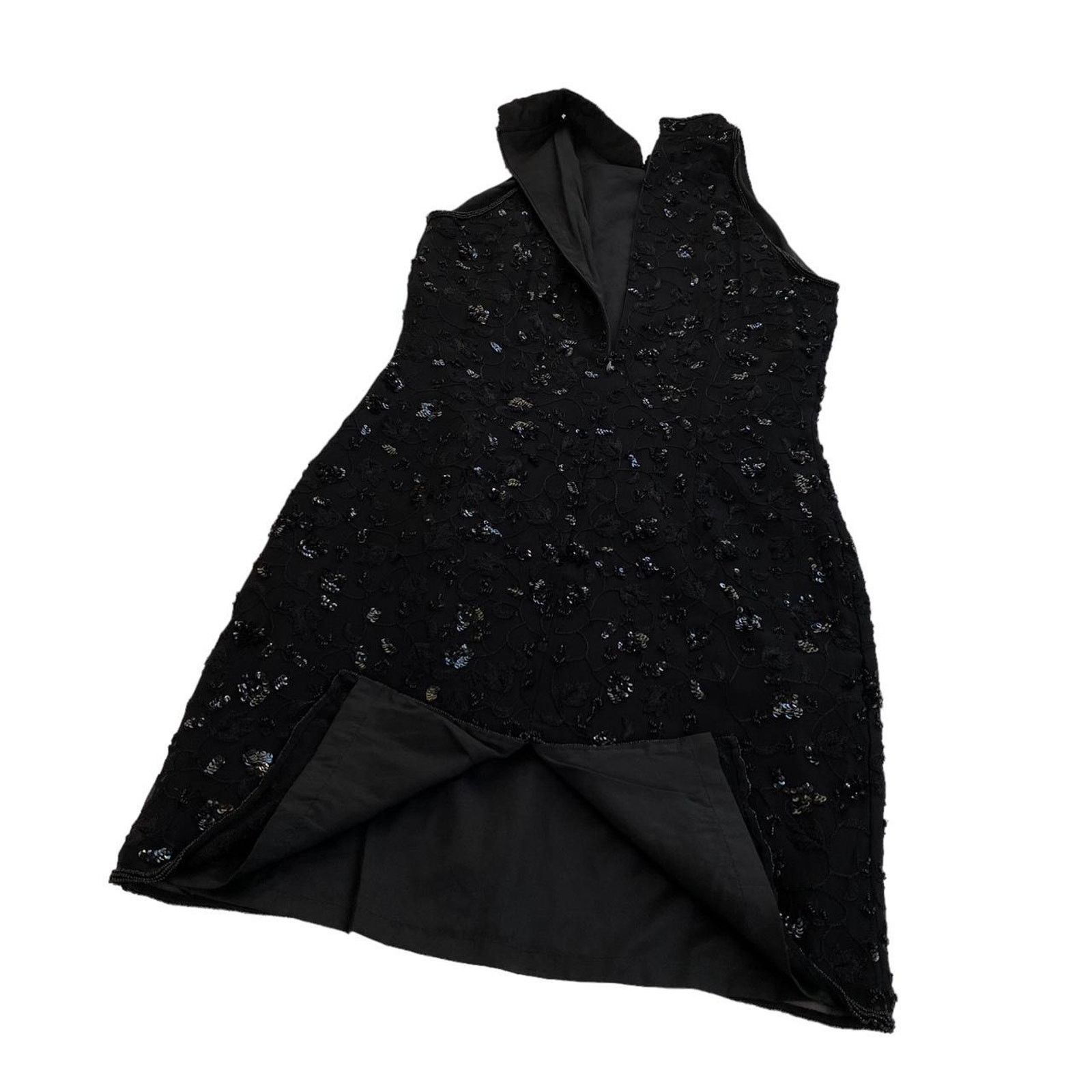 Other Black Floral Embroidered Beaded Silk Mini Halter Dress Size M / US 6-8 / IT 42-44 - 6 Thumbnail