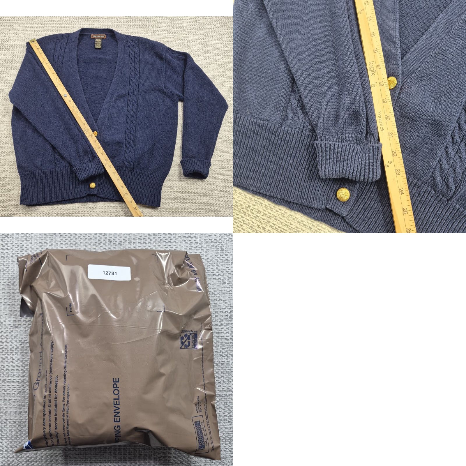 Vintage VINTAGE YarnWorks Cardigan Sweater Blue XL Button Up Cable Knit V Neck Cotton Mens Size US XL / EU 56 / 4 - 9 Thumbnail