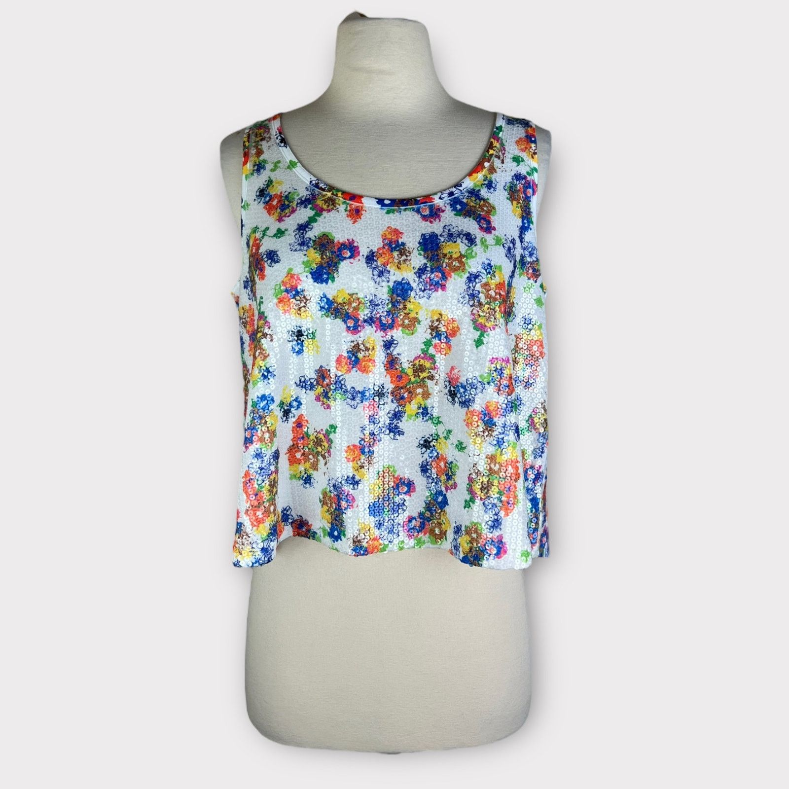Vintage Material Girl | Vintage Y2K Floral Sequin Tank Top | Medium Size M / US 6-8 / IT 42-44 - 3 Thumbnail