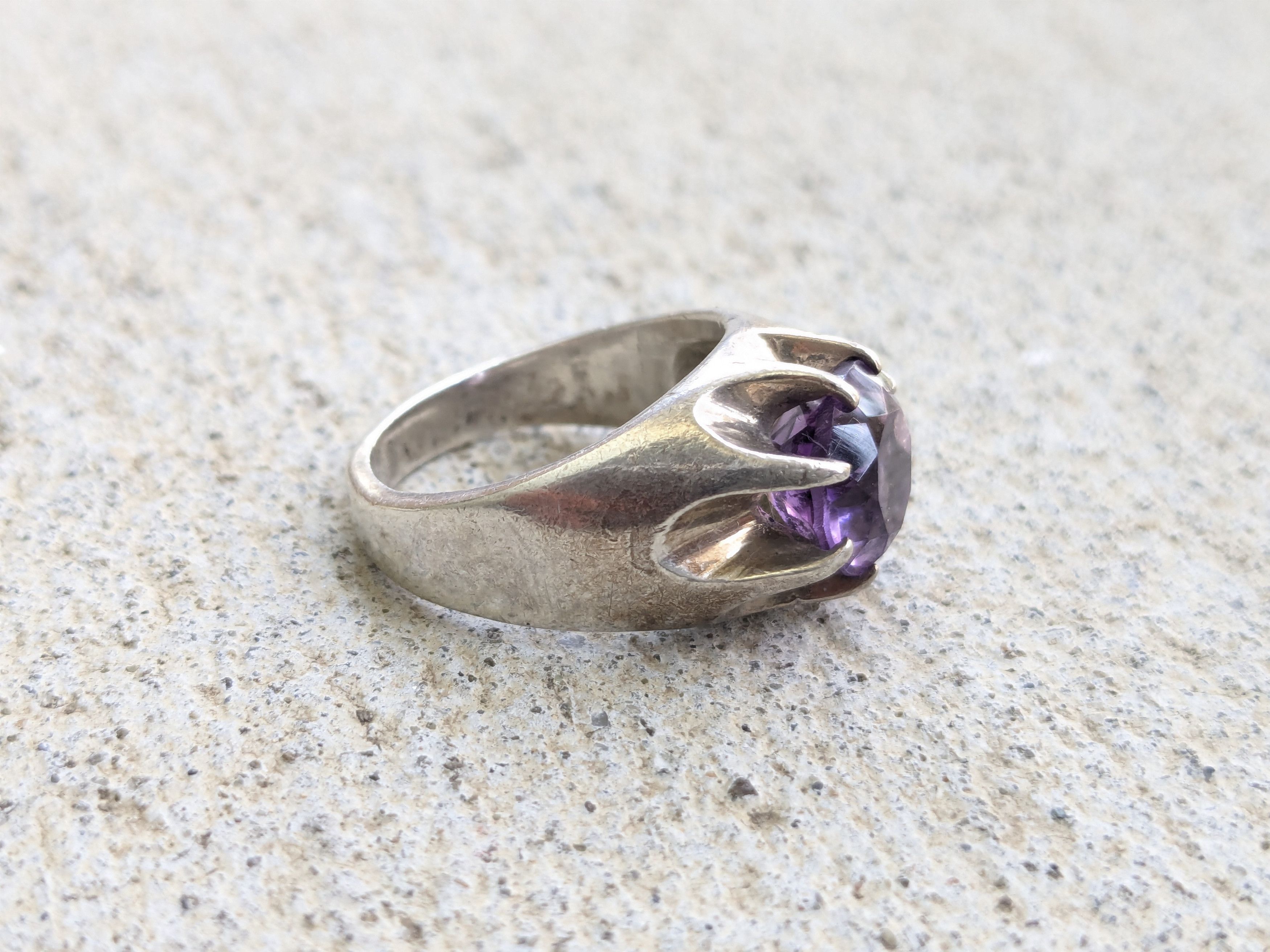 Other Vintage Sterling Silver Ring Purple Amethyst 7 Round Faceted Size ONE SIZE - 3 Thumbnail