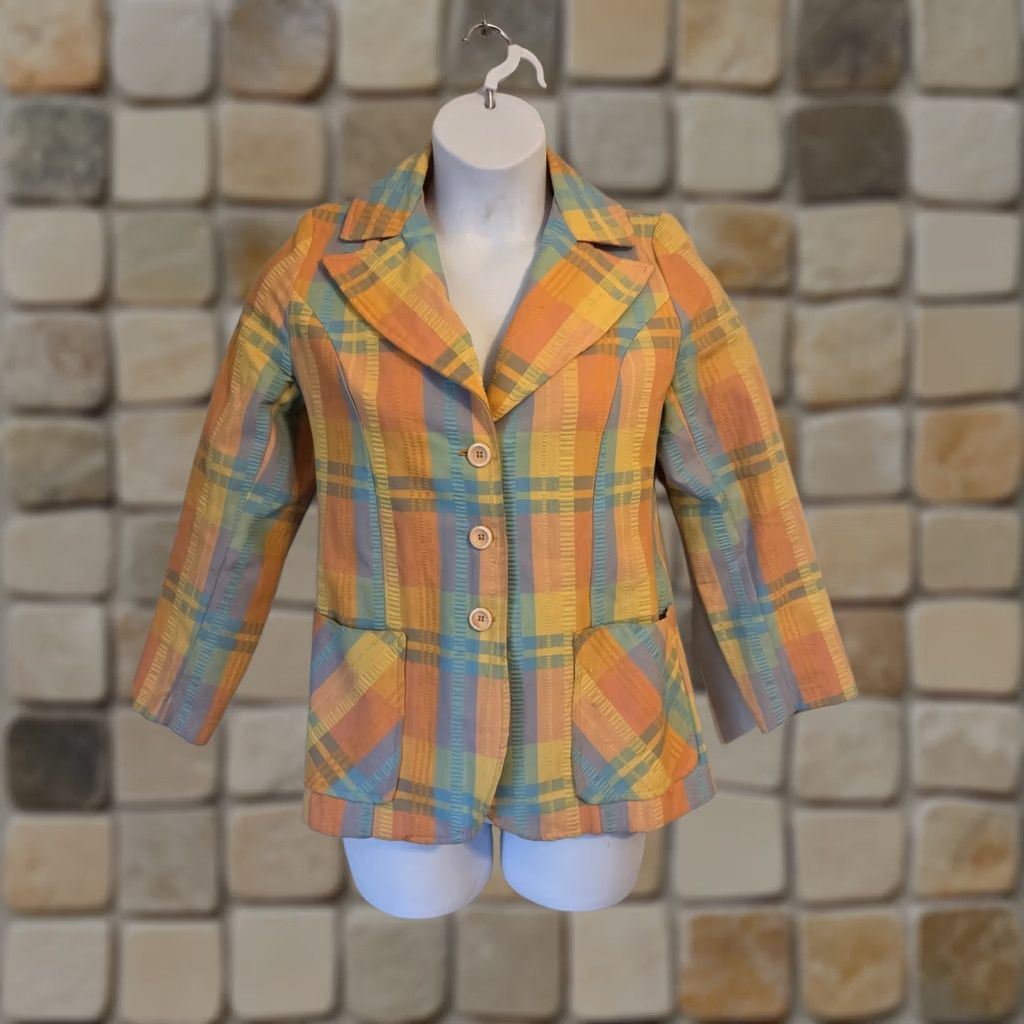 Vintage VINTAGE Jacket Blazer 12 70s Pastel Plaid Seersucker Size XL / US 12-14 / IT 48-50 - 1 Thumbnail