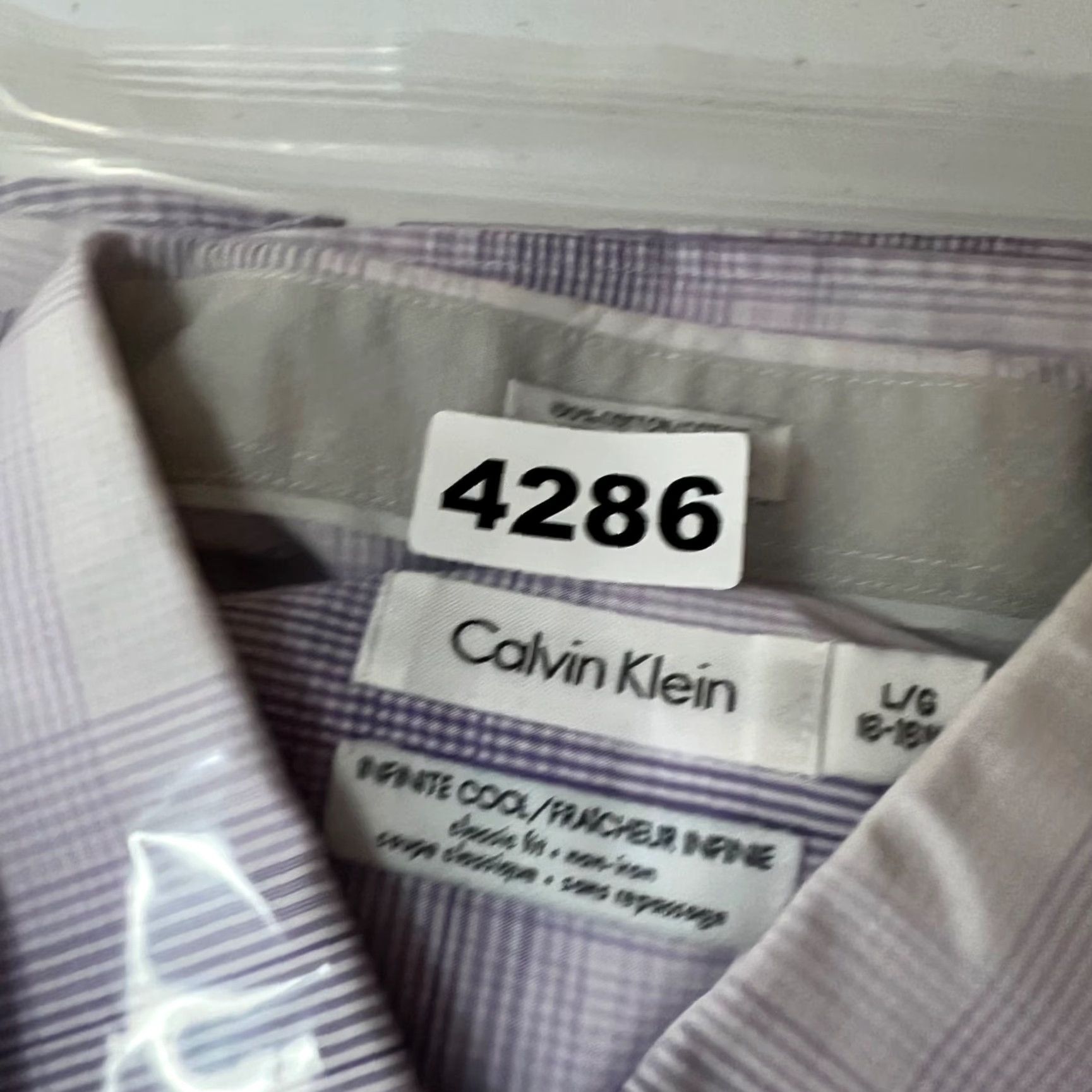 Calvin Klein Calvin Klein Purple & White Plaid Dress Shirt Mens Large 16-16.5 Shirt Men Adult Large Purple Plaid Long Sleeve Button-Up Dress Shirt Mens 16-16.5 Size 42R - 7 Thumbnail