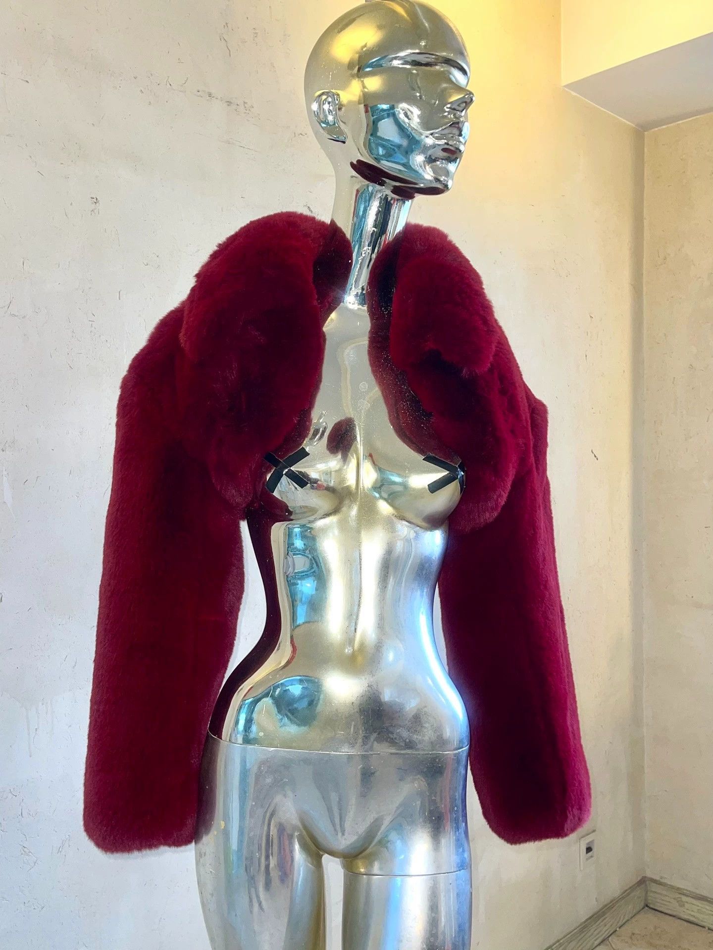 Other LUCENCY Paneled Long Pile Cherry Red Short Vest Size M / US 6-8 / IT 42-44 - 3 Thumbnail