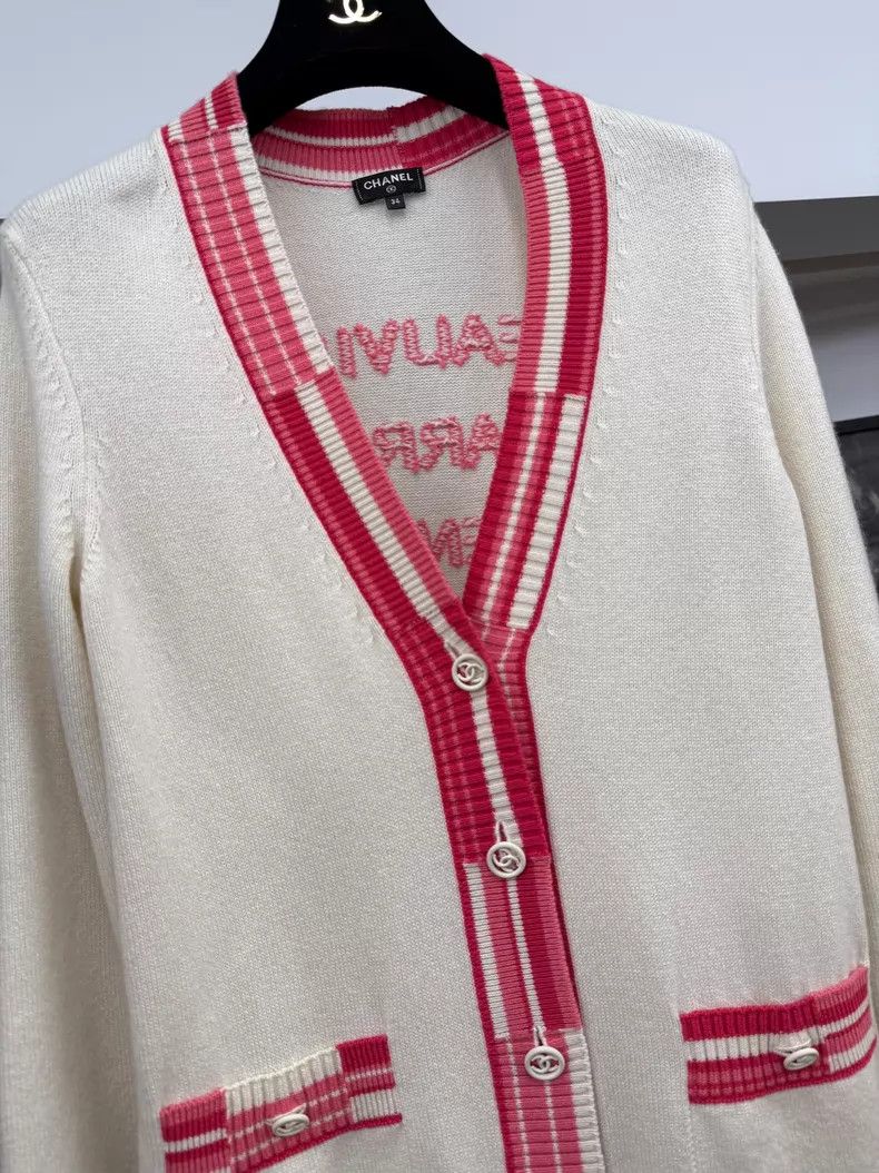 Chanel Chanel White and pink color block striped cashmere knitted Size XXS / US 00 / IT 34 - 2 Thumbnail