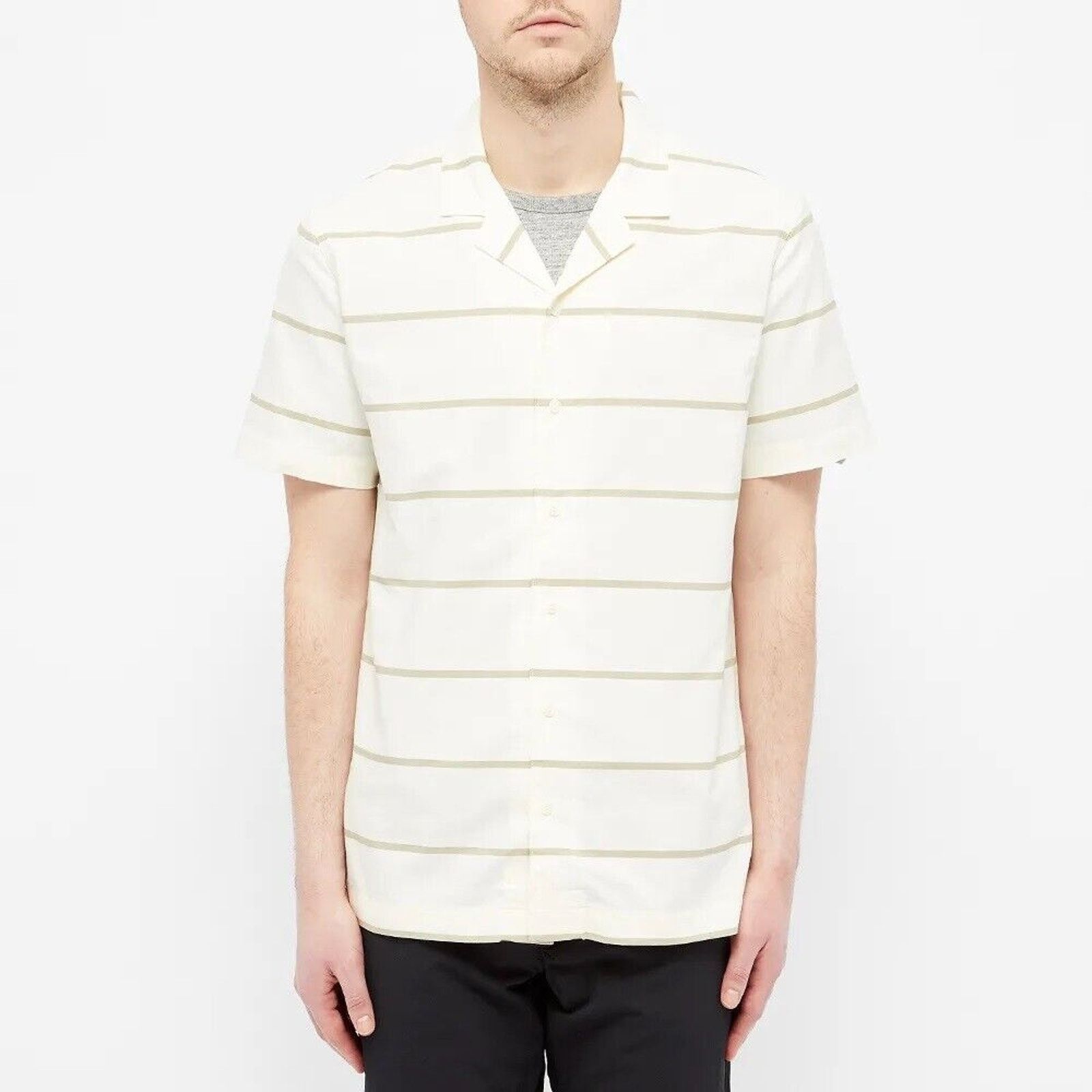 The Unbranded Brand Wings + Horns Men's Ivory/Moss Cotton Short Sleeve Shirt XL Size US XL / EU 56 / 4 - 1 Thumbnail