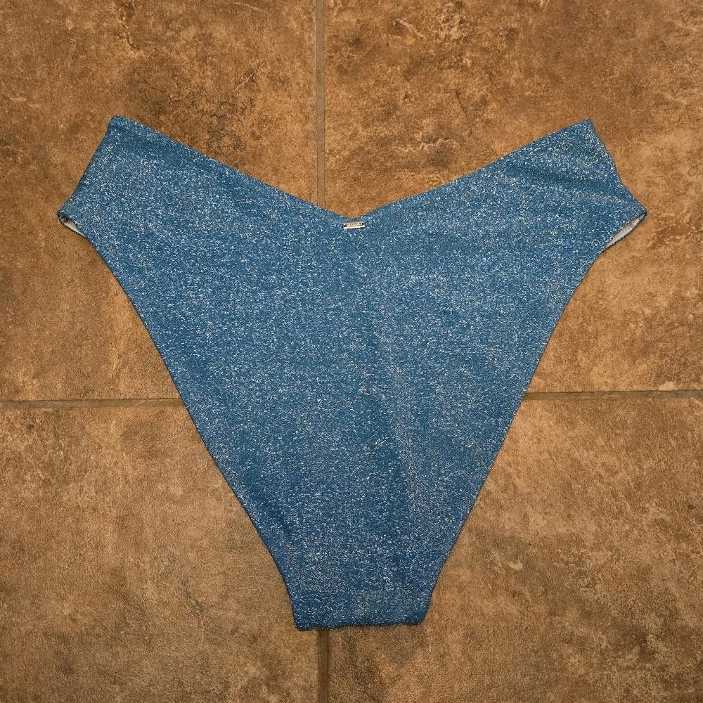 Designer Blue Sparkle High Waisted VS Bikini Bottoms Size ONE SIZE - 2 Thumbnail