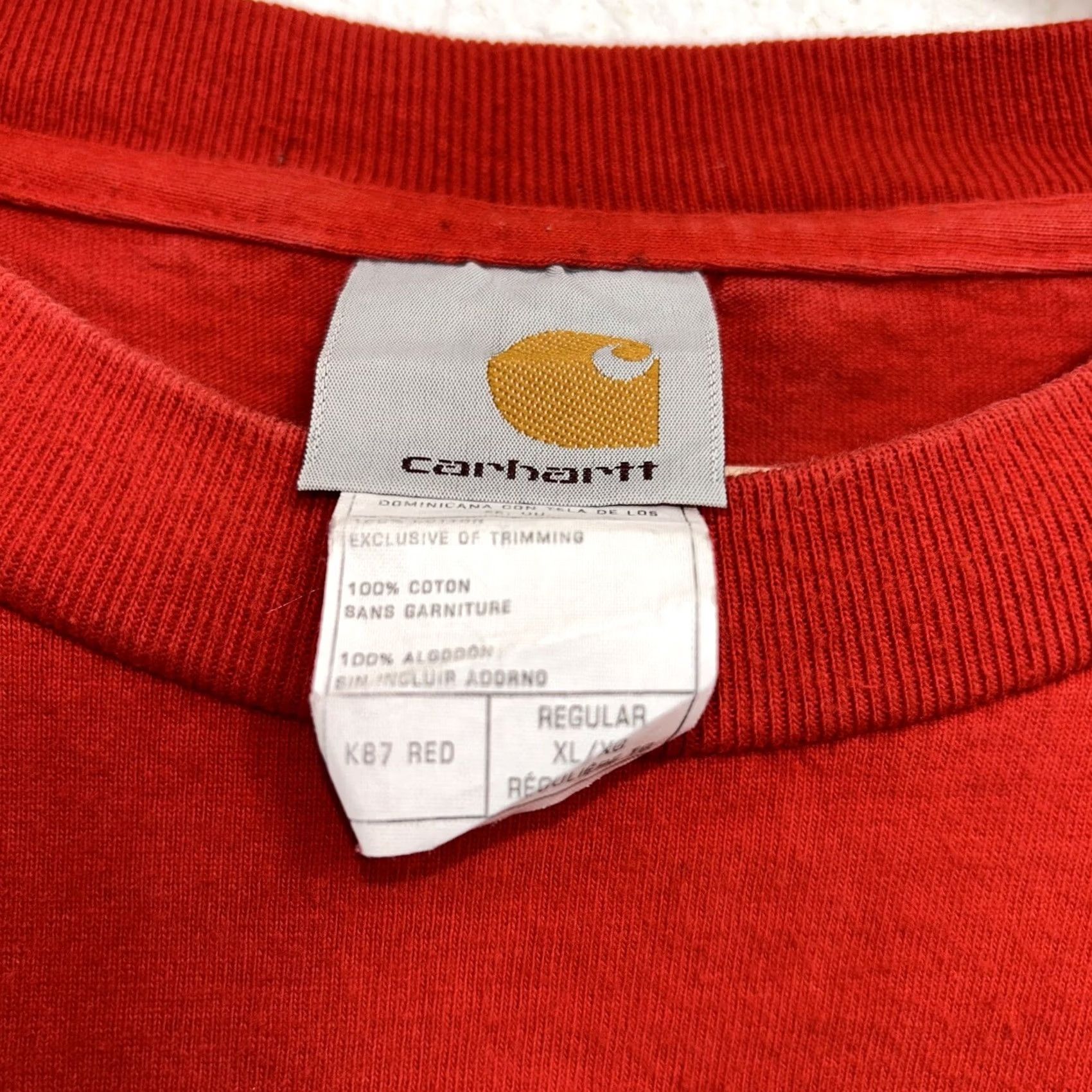 Carhartt VINTAGE Carhartt K87-Red Tee T-Shirt XL Red Cotton Crew Neck Short Sleeve Logo Mens Vintage Fashion Shirts Size US XL / EU 56 / 4 - 6 Thumbnail