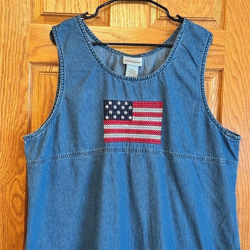 Other Expressions Plus 22W Denim Dress Blue American Flag Sleevel Size XXL / US 16-18 / IT 52-54 - 3 Thumbnail