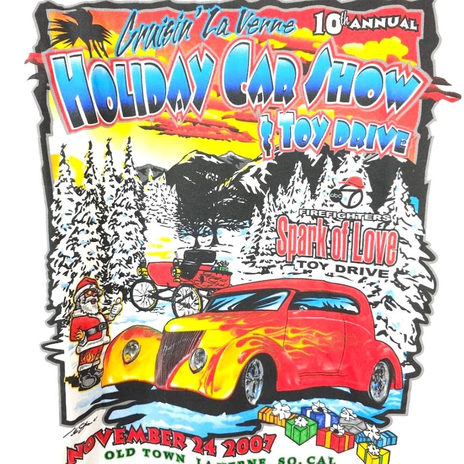 Gildan VINTAGE Holiday Car Show T Shirt Mens 3XL White Y2K 2007 Cruisin La Verne Gildan Crew Neck Short Sleeve Cotton Double-Sided Reg Mens Size US XXL / EU 58 / 5 - 5 Thumbnail