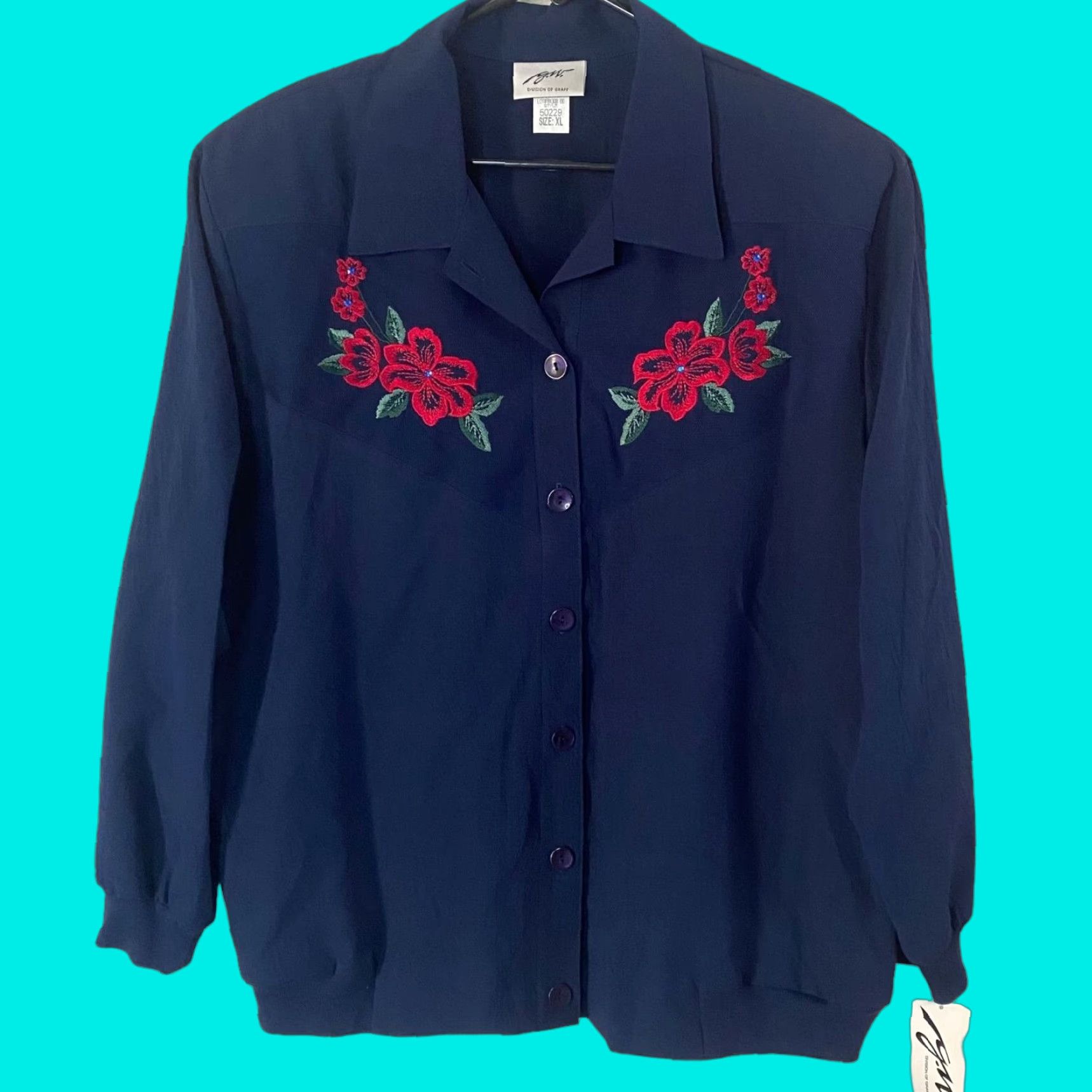 GRAFF VINTAGE G.W. Division Of Graff Floral Embroidered Button-Up Blouse Womens XL New Size XL / US 12-14 / IT 48-50 - 1 Thumbnail
