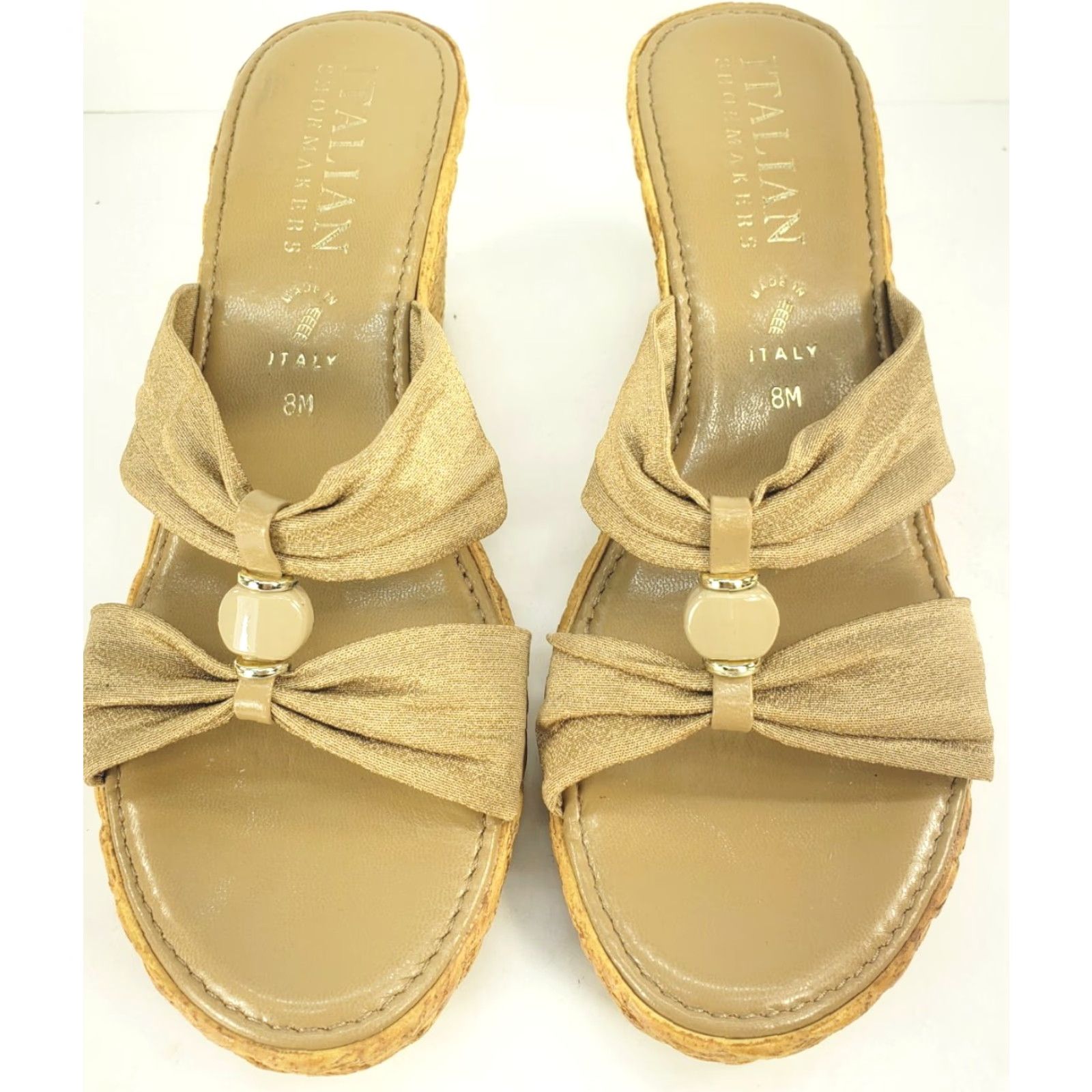 Vintage ITALIAN Shoemaker Gold Metallic Skin Tone Wedge Slide Sandal Womens 8M ITALY Size US 8 / IT 38 - 3 Thumbnail