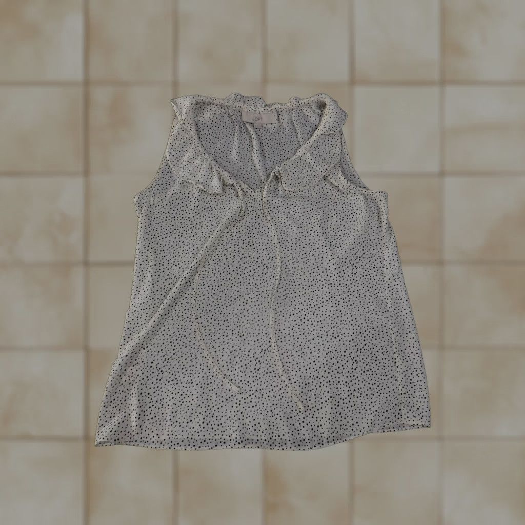 Ann Taylor Loft Ann Taylor Blouse Womens XS White Polka Dot Sleeveless Round Neck Ruffle Pullover Size XS / US 0-2 / IT 36-38 - 1 Thumbnail