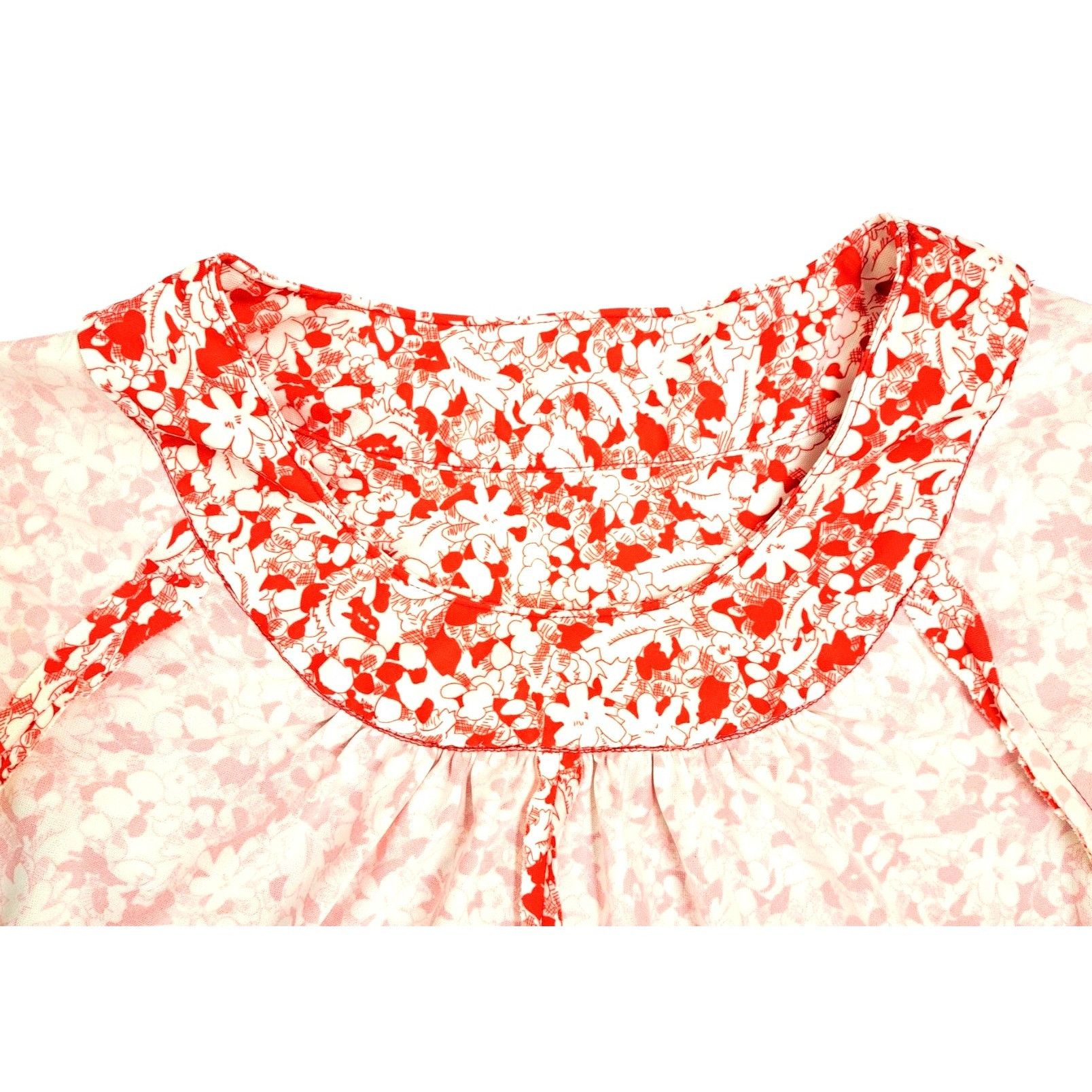 Handmade Vintage Red White Floral Short Sleeve Women Top Handmade 70s Size L / US 10 / IT 46 - 6 Thumbnail