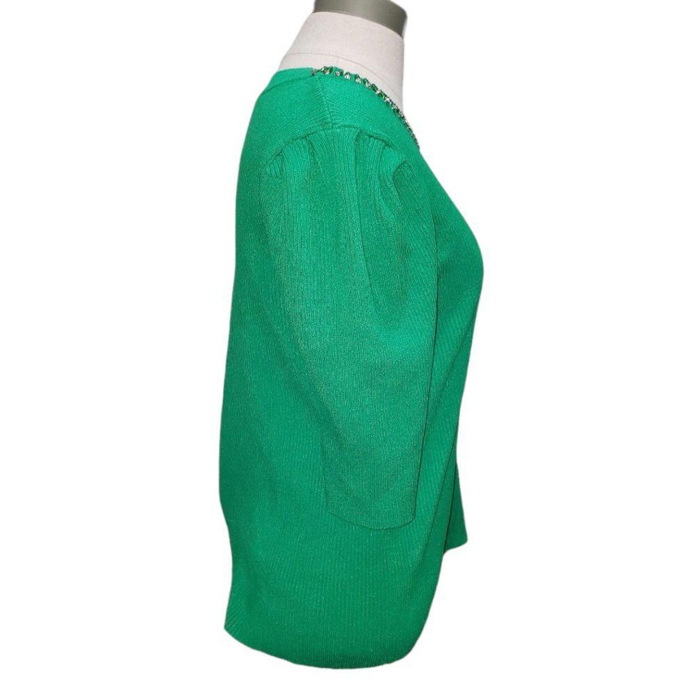 Designer CT478 Nanette Lepore Green Rhinestone Collared Sweater M Size M / US 6-8 / IT 42-44 - 4 Thumbnail