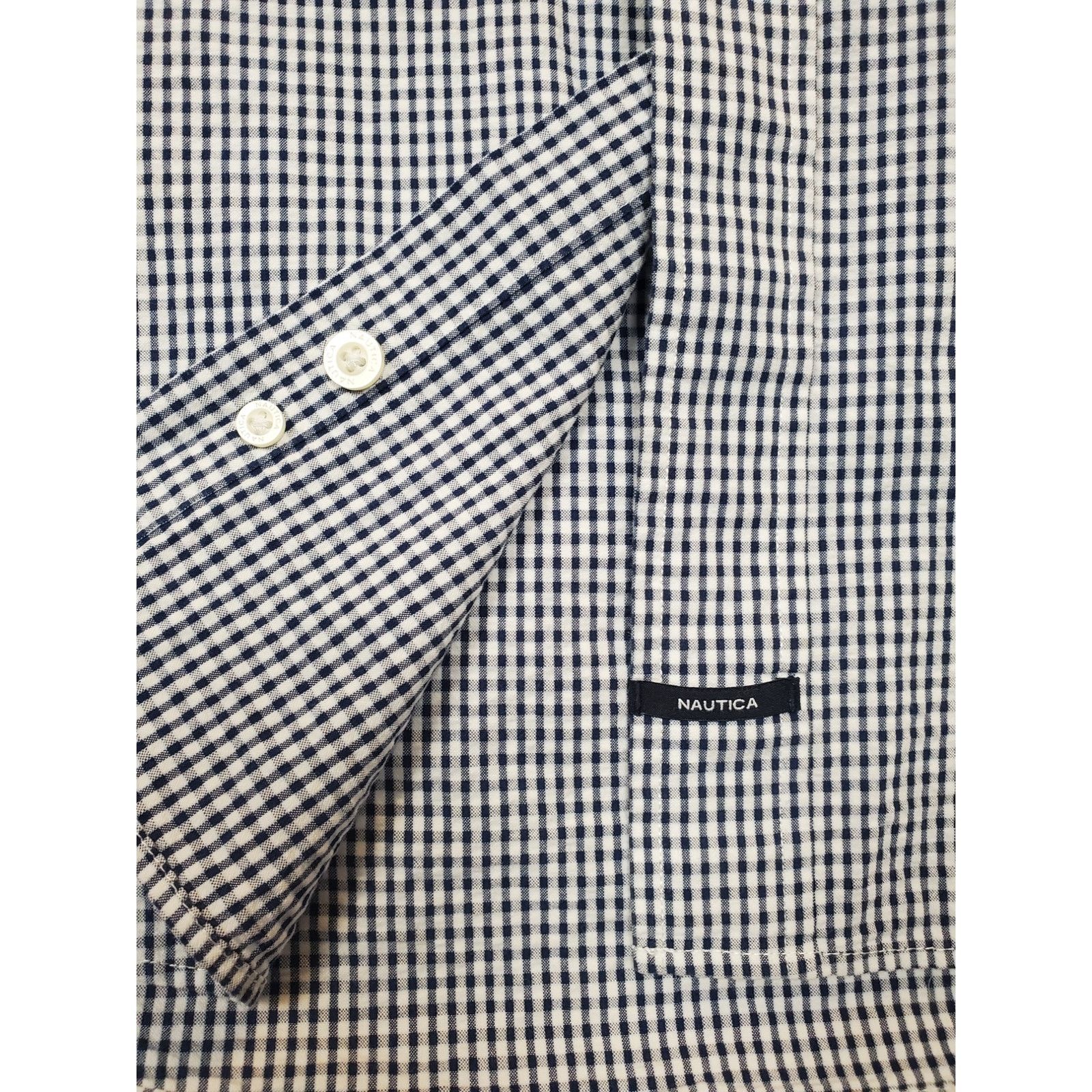 Nautica Nautica Mens XL Button Down Shirt Blue White Seersucker Size US XL / EU 56 / 4 - 7 Thumbnail