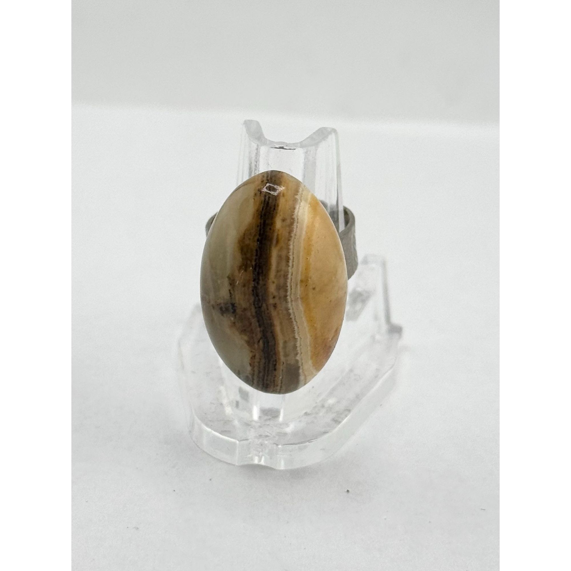 Vintage Vintage striated agate stone adjustable ring Size ONE SIZE - 1 Thumbnail