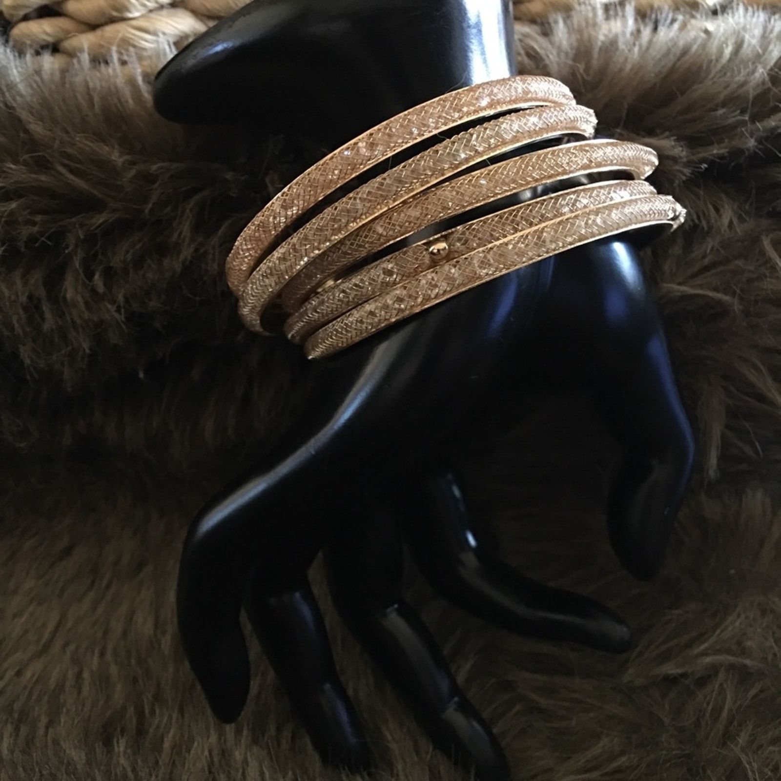 Jewelry Lot of 5 crystal under mesh gold bangle bracelets Size ONE SIZE - 2 Thumbnail