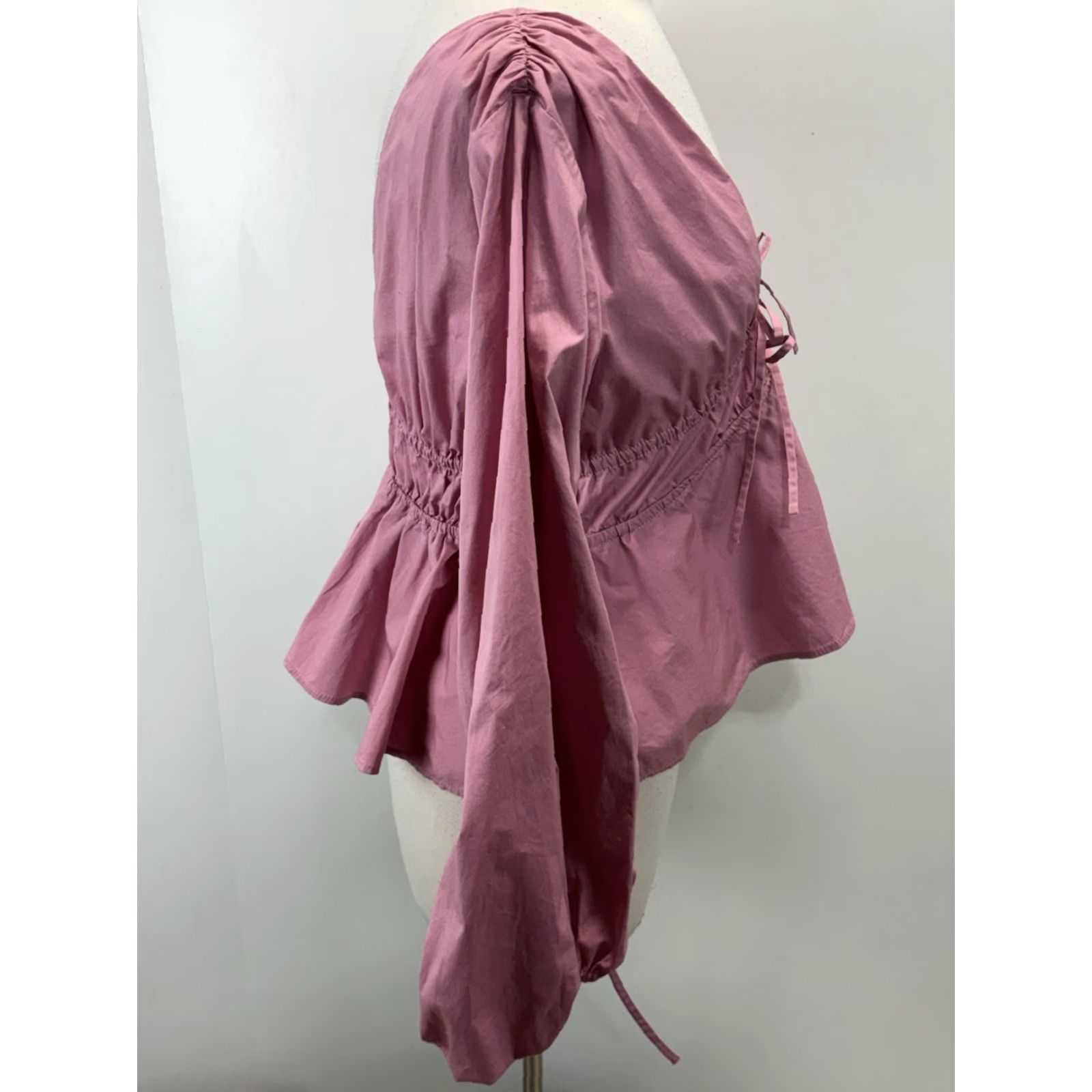 Staud STAUD Shelby Peplum Top Shirt Medium Pink Poplin 3/4 Sleeve V-Neck Blouse Womens Size M / US 6-8 / IT 42-44 - 4 Thumbnail