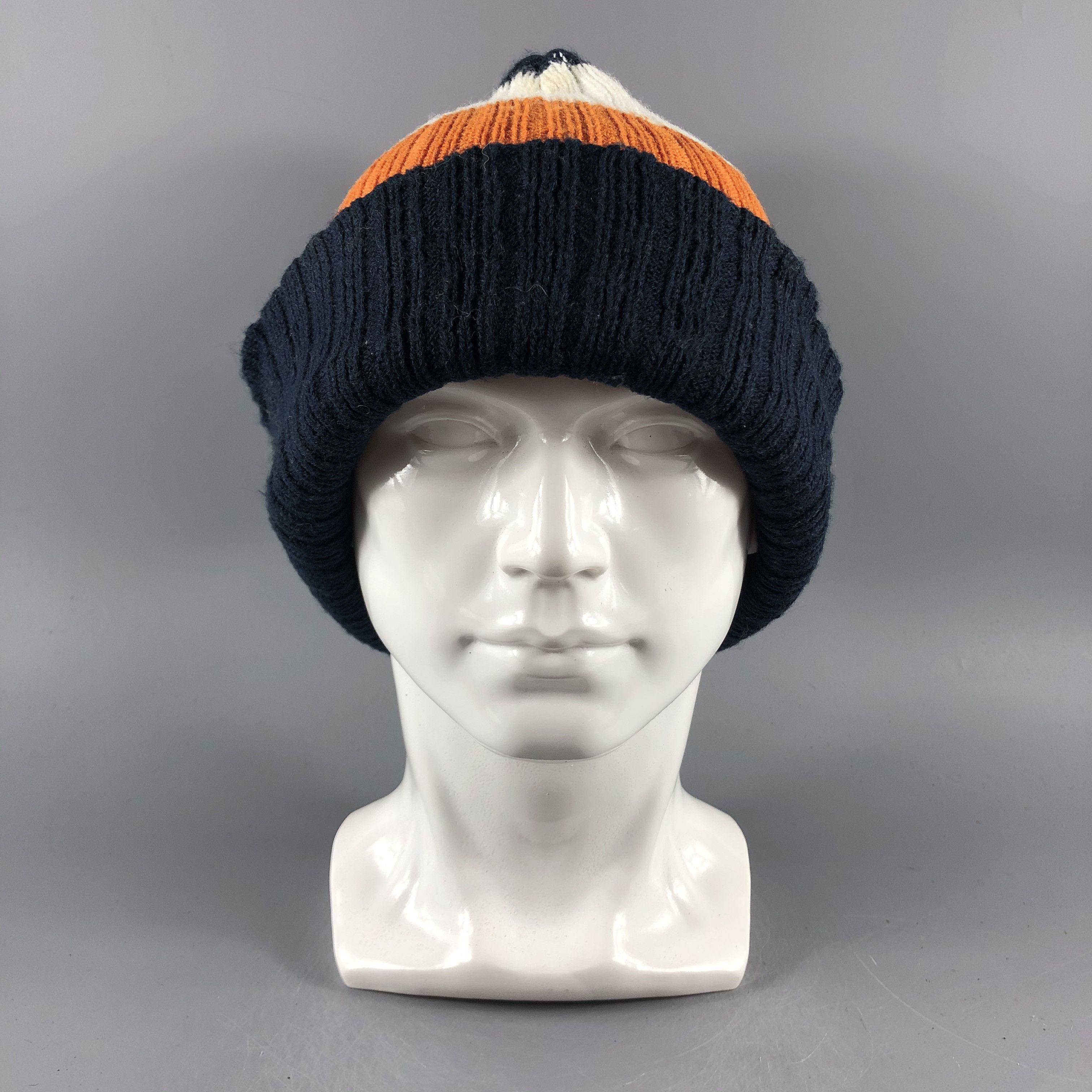 image of Vintage Hats Stripe Beanie Ribb Knit Snow Hat Snow Cap B1253, Men's