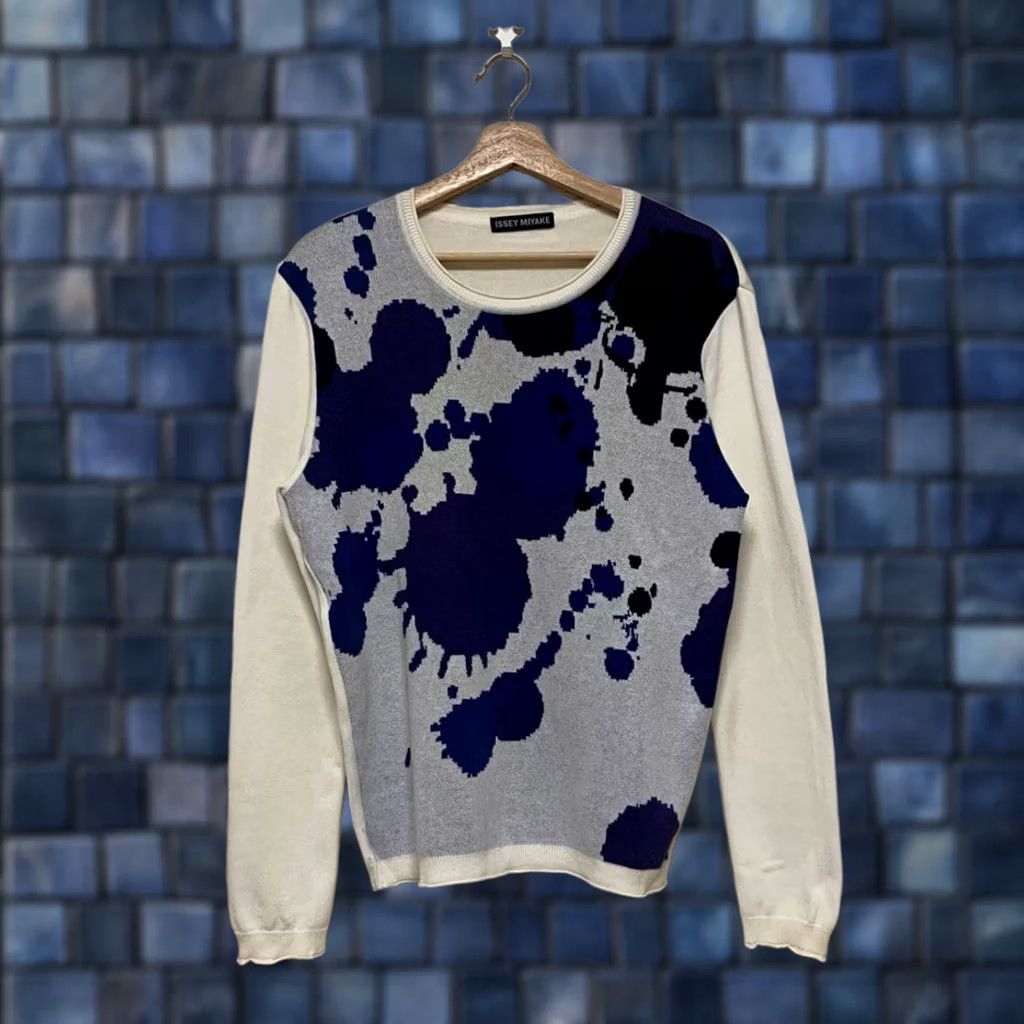 Issey Miyake ISSEY MIYAKE KNIT SIZE M WHITE COTTON USED MEN 2011AW INK SPLATTER MATERIAL Size US L / EU 52-54 / 3 - 1 Thumbnail