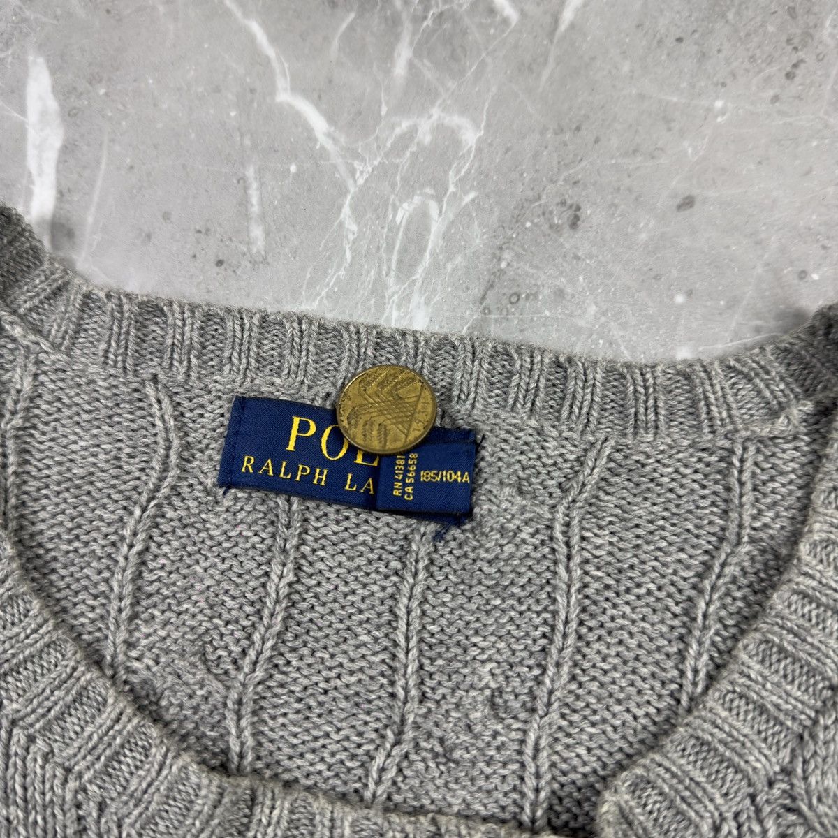 Polo Ralph Lauren Original Polo Ralph Lauren Cable Knit Gray Cotton Sweater Size US XL / EU 56 / 4 - 8 Thumbnail