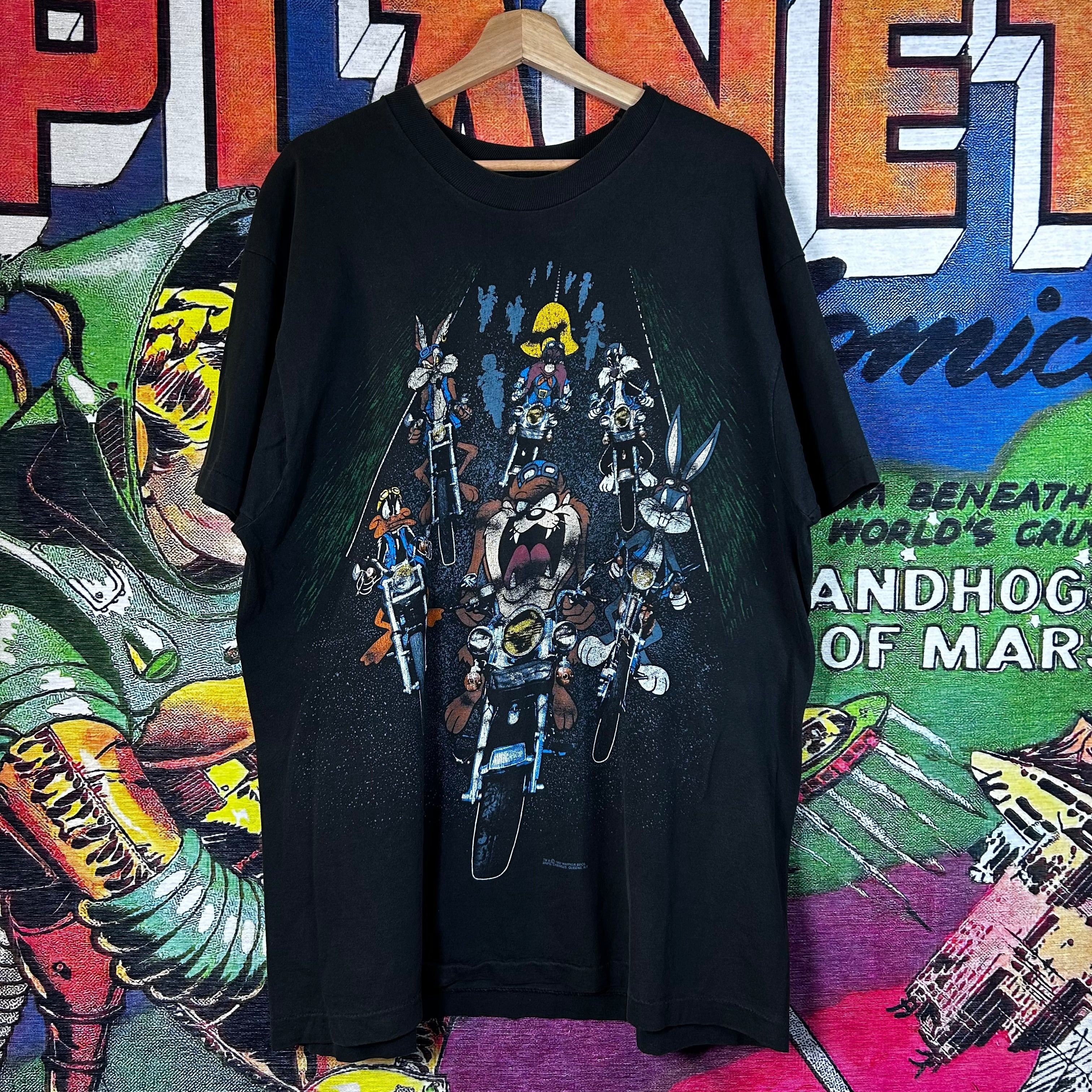 Warner Bros Vintage 90s 1993 Looney Tunes Motorcyclists Tee Size XL Size US XL / EU 56 / 4 - 1 Thumbnail