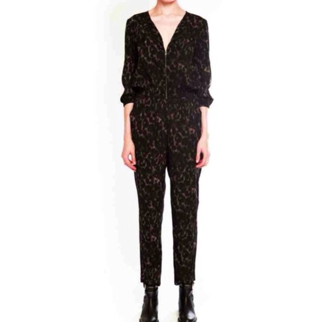 Designer W118 by Walter Baker Leopard Jumpsuit Black M Size 28" / US 6 / IT 42 - 1 Thumbnail