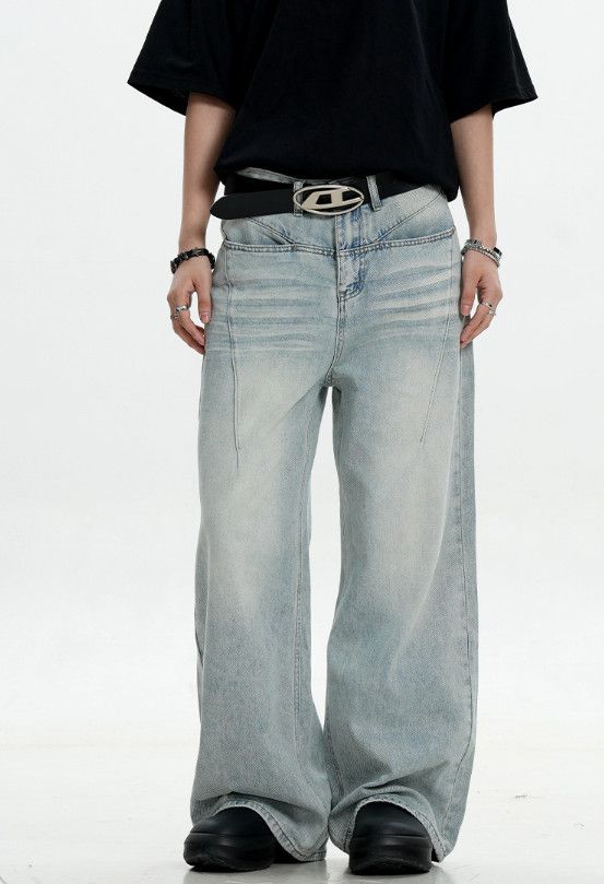Vintage Retro washed distressed men's straight cleanfit casual jeans Size US 32 / EU 48 - 2 Thumbnail