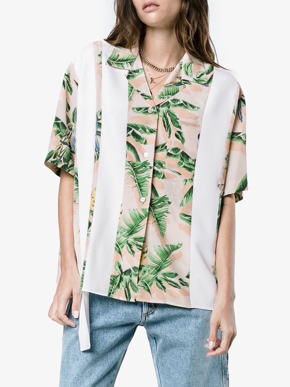 Stella McCartney Stripe And Tropical Print Silk Shirt