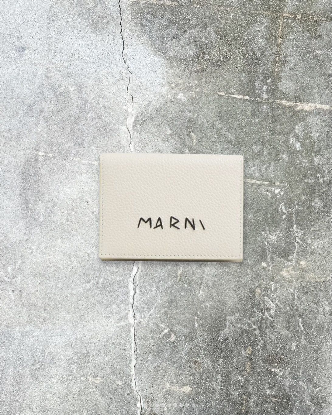 image of Leather Bifold Wallet With Marni Mending in Cream, Women's