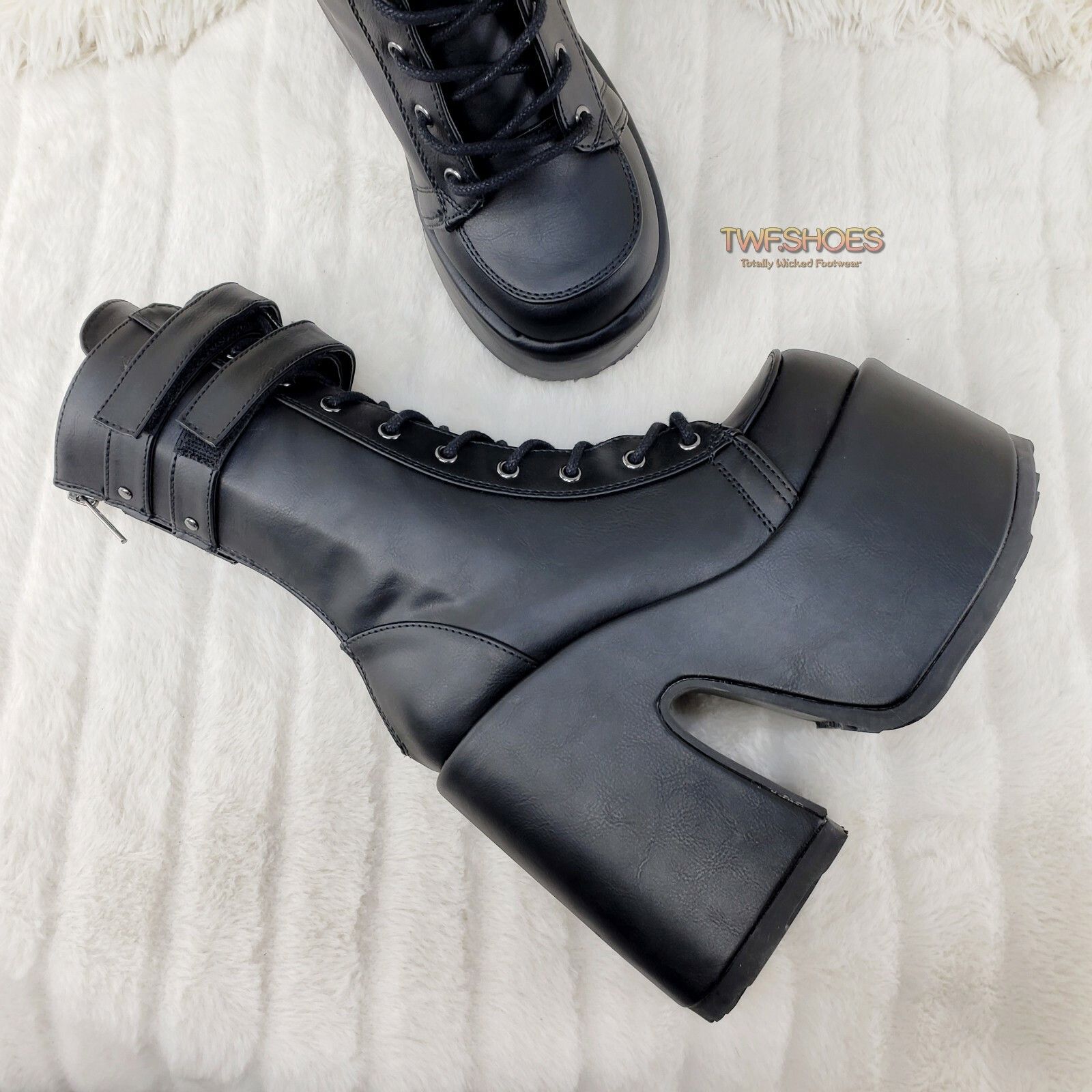 Other Camel 250 Stacked Black Matte Platform Goth Punk Calf Boot I Size US 12 / IT 42 - 4 Thumbnail