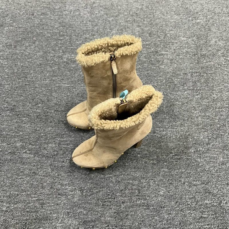 Gucci Gucci Brown Fur-Trimmed High Heel Boots Size US 5 / IT 35 - 3 Thumbnail
