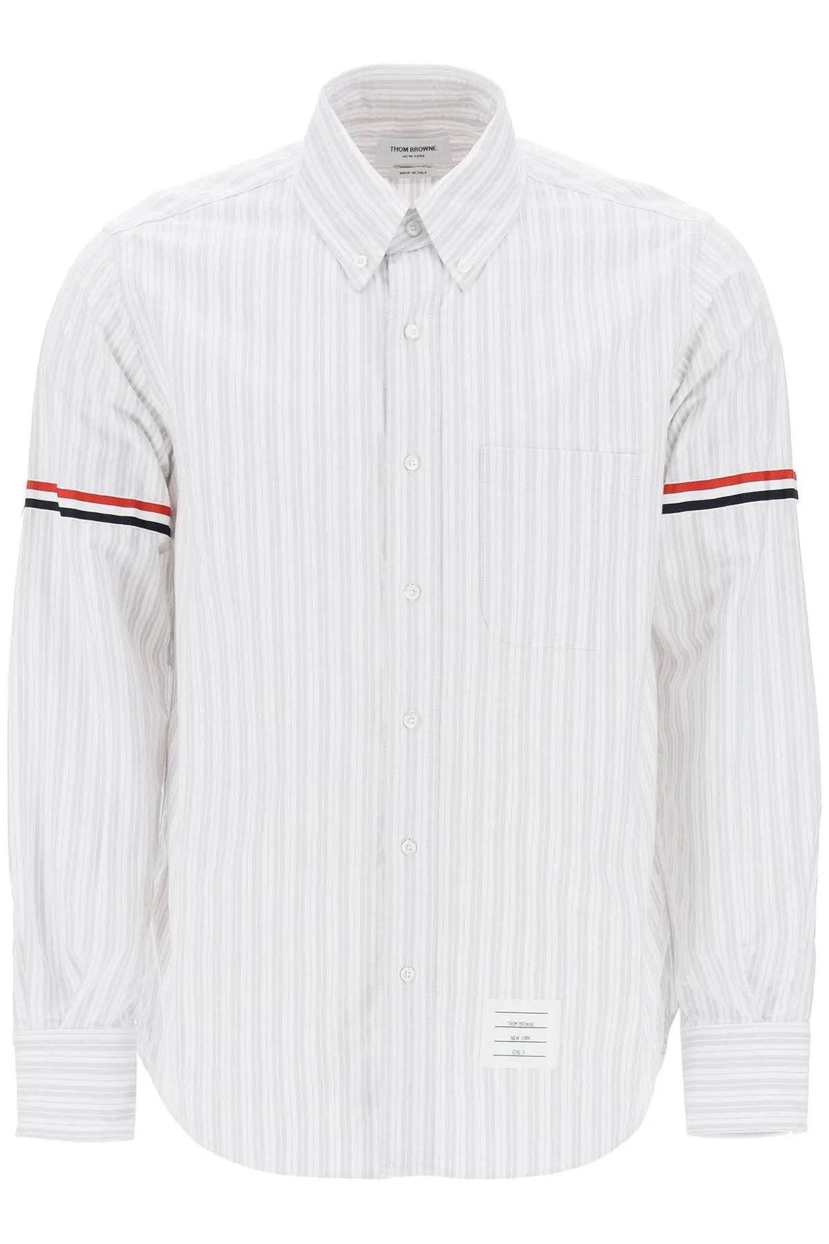 Image of Thom Browne O1S22I1N0324 Striped Oxford Shirt In White Grey, Men's (Size XL)